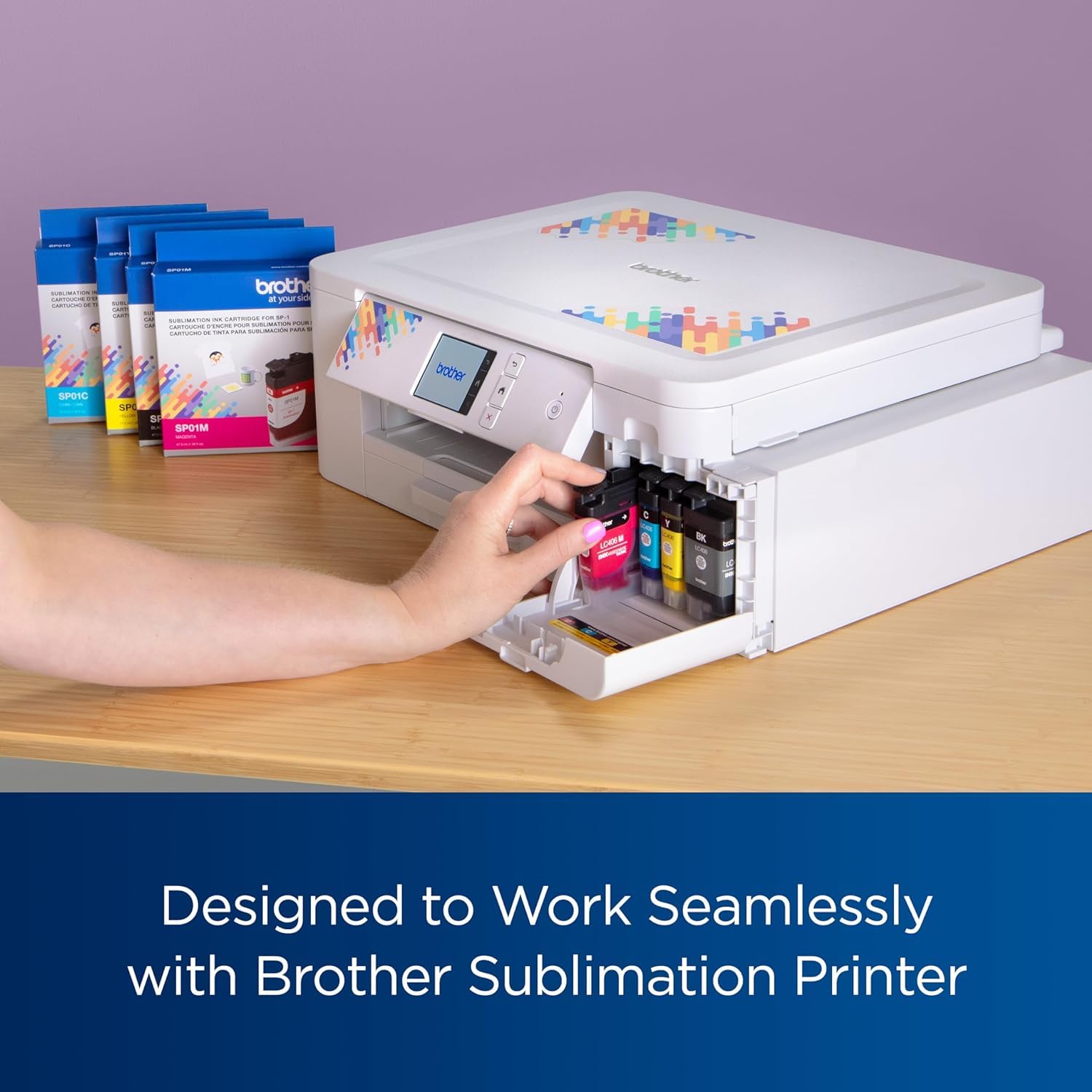 Brother Genuine Sublimation Ink Cartridge Set - Black, Cyan, Magenta, Yellow with 100 Sheets Sublimation Paper (8.5
