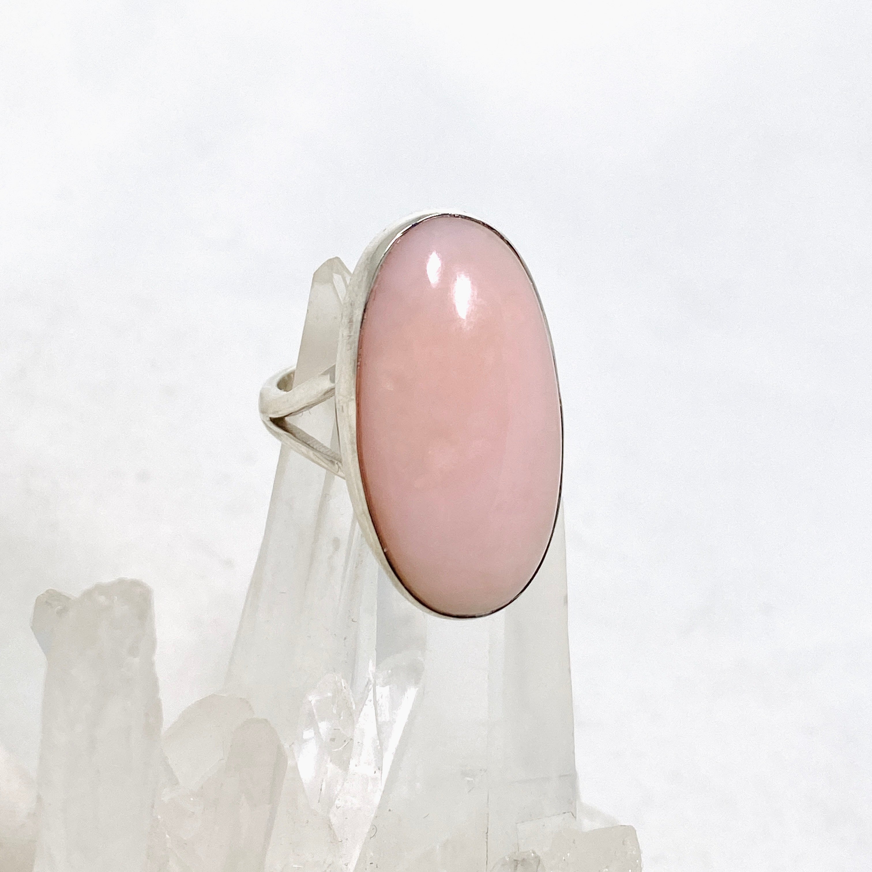 Pink Opal Oval Cabochon Split Band Ring Size 7 KRGJ3307 - Elegant Gemstone Jewelry for Women, Perfect for Weddings, Parties & Everyday Wear