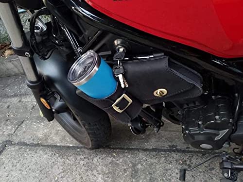 **Genuine Leather Cup Holder for Honda Rebel CMX 300 & 500 - Black Saddle Bag Side Frame Cover & Fairing Accessory - Perfect for Motorcycle Rides & Travel**