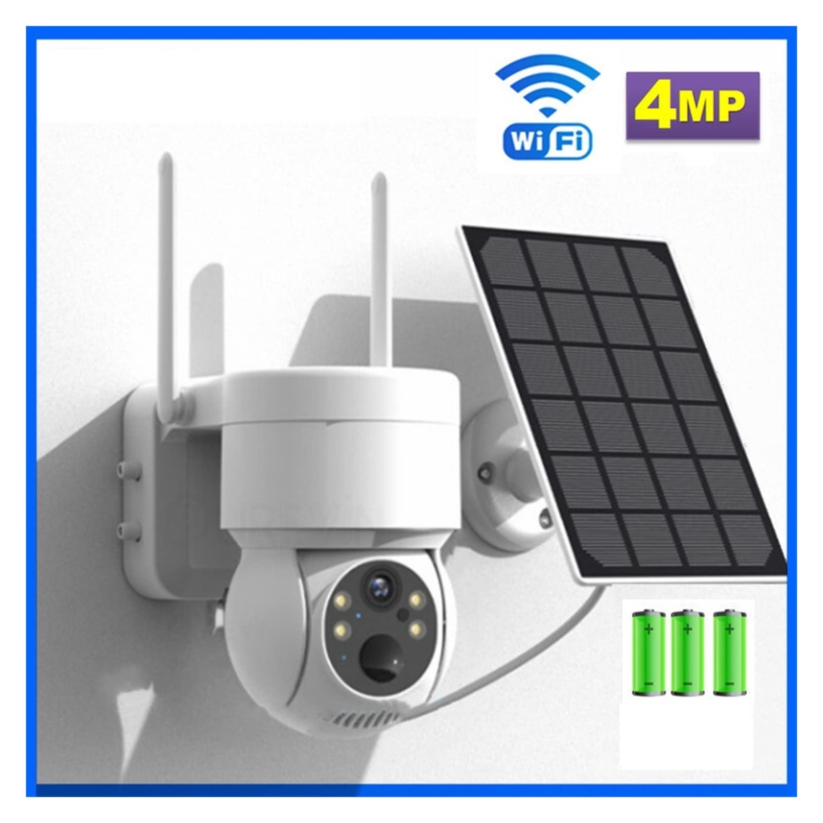 4MP Solar Security Camera Outdoor Wireless WiFi PTZ IP Camera with 128GB Card - Weatherproof Rechargeable Battery for Home Surveillance, Yard & Garden Monitoring
