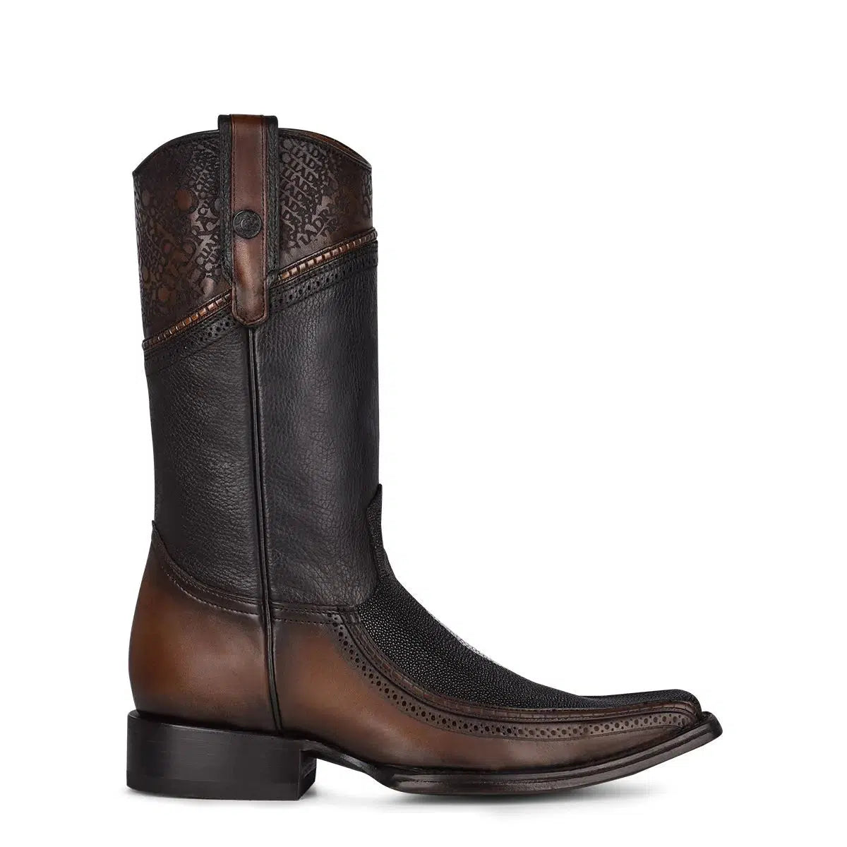 1B1DMA Men's Casual Cowboy Boots - Black & Brown Stingray Leather - Comfortable & Stylish Western Boots for Riding, Outdoor Adventures & Everyday Wear