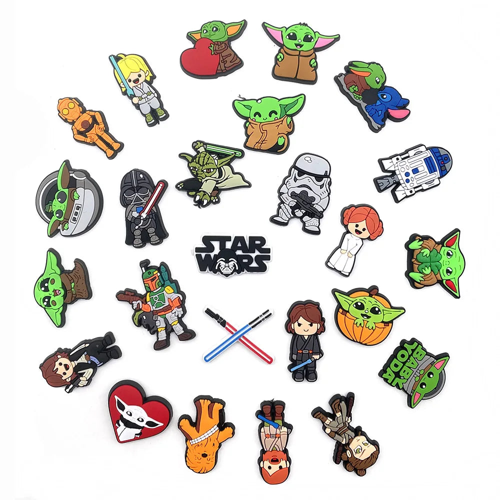 25 Styles Star Wars Yoda Shoe Charms for Crocs - DIY Decor Jibbitz for Kids & Adults - Waterproof Shoe Accessories for Slippers, Sandals & Water Shoes - Perfect Gift for Star Wars Fans & Crocs Lovers