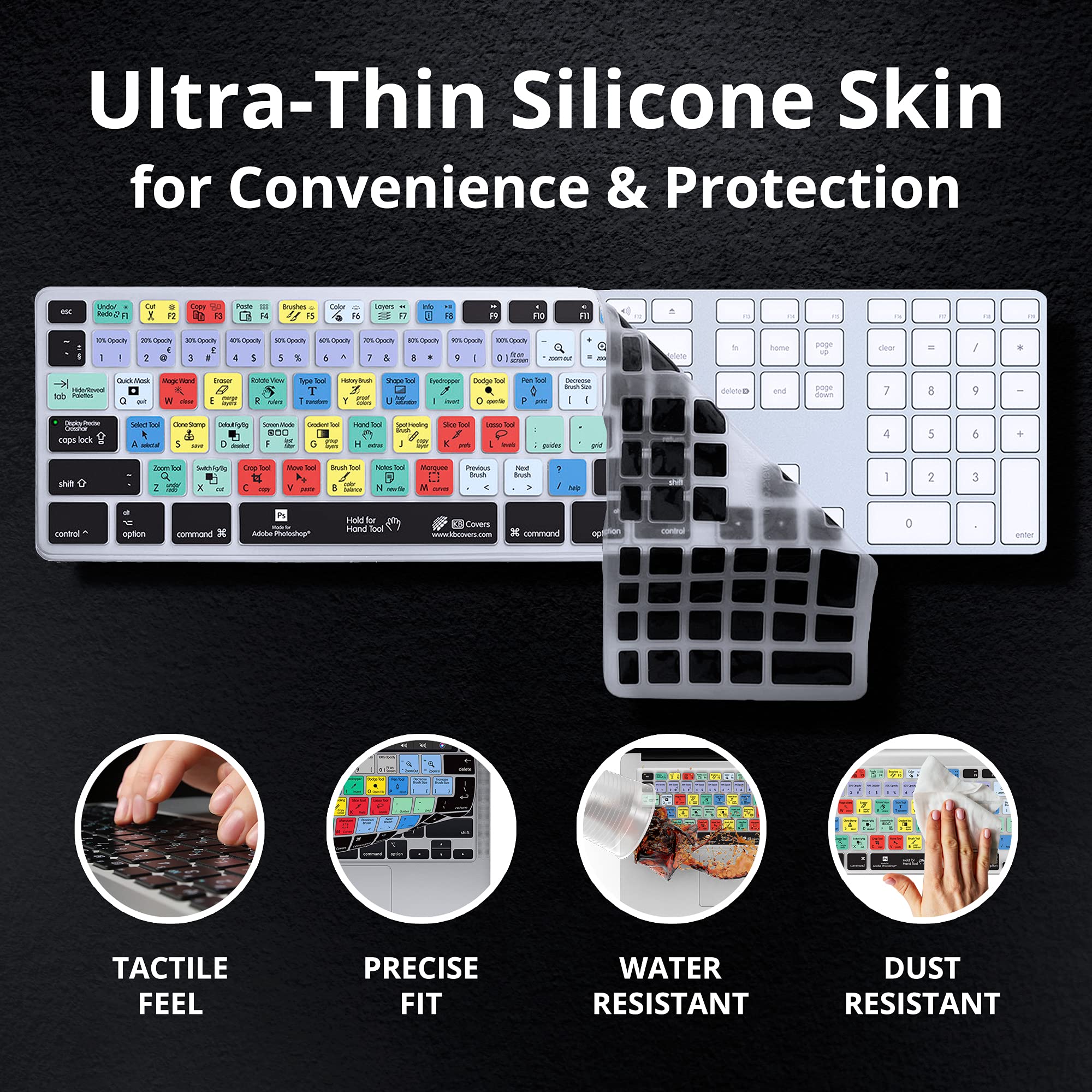 KB Covers for Photoshop | Shortcut Keyboard Skin for 13” MacBook Pro 2016+ & 12” MacBook 2015+ | Ultra Thin, Dustproof, Waterproof & Dirt-Resistant | Perfect for Graphic Designers & Photo Editors