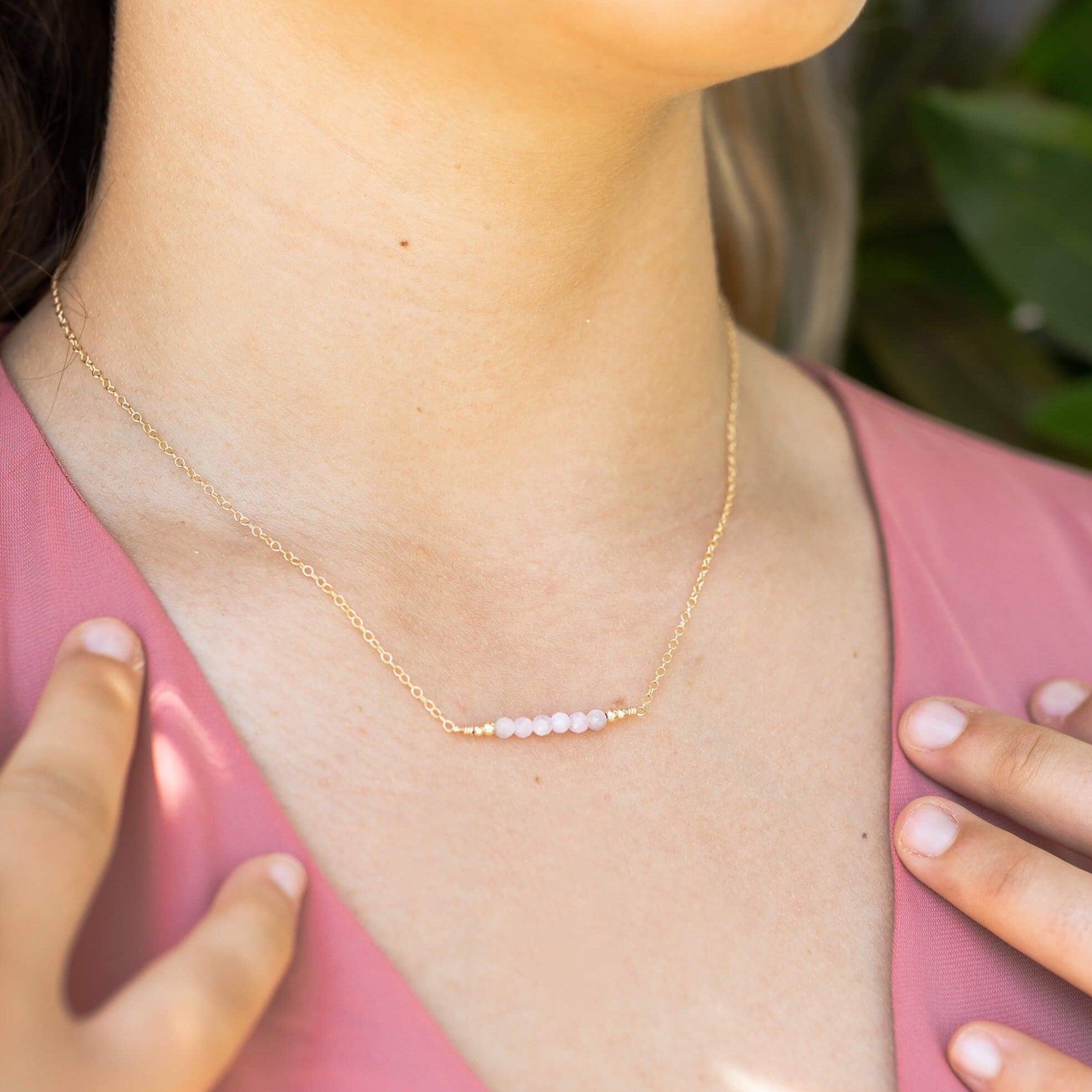 Sparkling Kunzite Faceted Bead Bar Necklace - Elegant Rose Quartz Jewelry for Women, Dainty Layering Necklace for Everyday Wear, Perfect Gift for Birthday, Anniversary & Valentine's Day