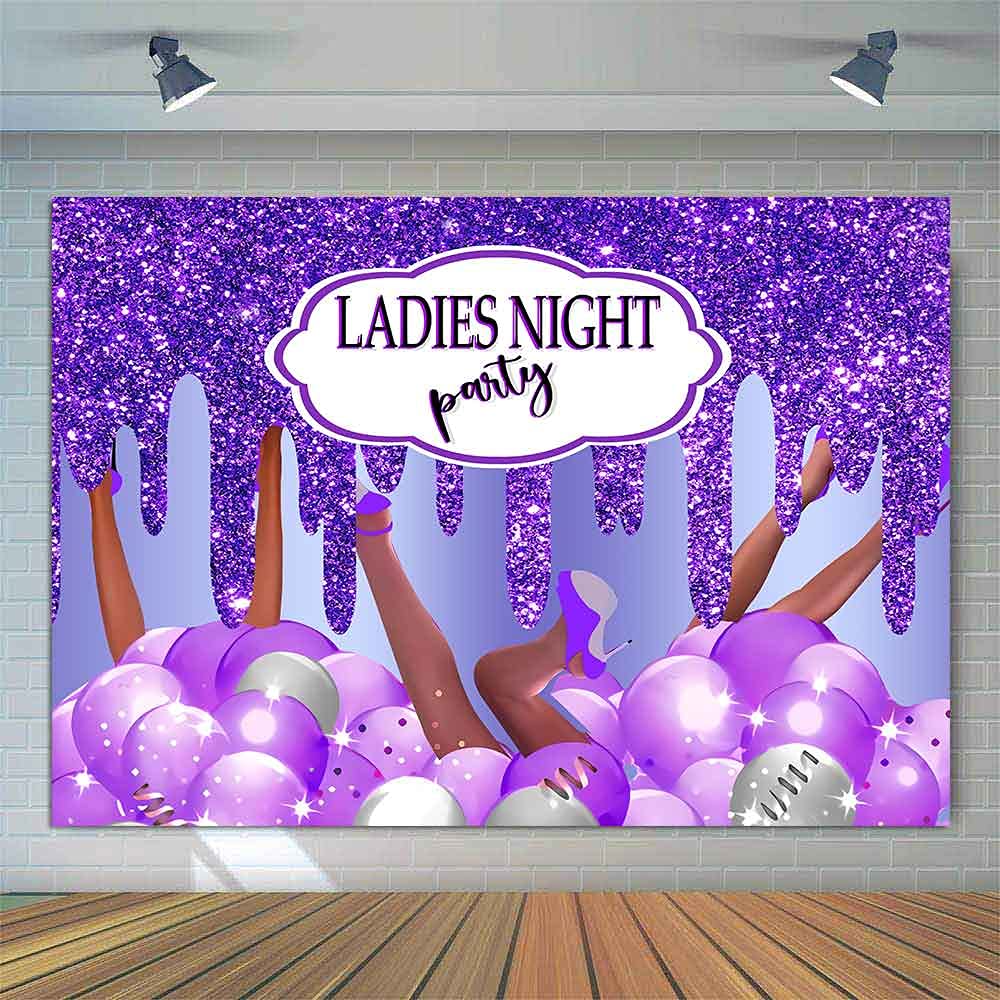 PHMOJEN 7x5ft Purple Drips High Heels Balloons Party Backdrop - Elegant Ladies Night Dessert Table Banner, Studio Photography Background Decoration for Birthday, Bachelorette & Bridal Showers