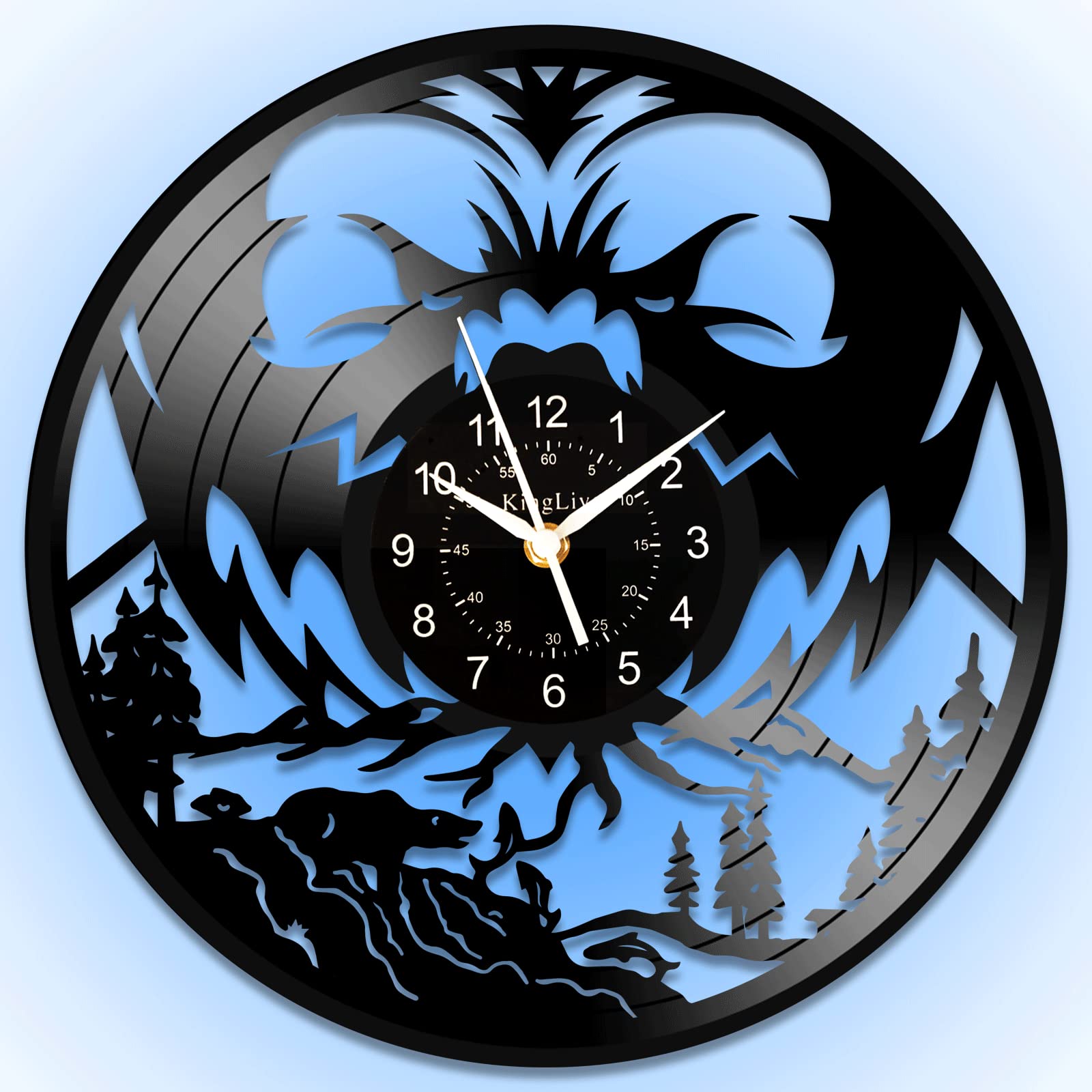 Bear Theme LED Wall Clock with Remote Control - Vintage Backlit Vinyl Wall Art for Living Room, Bedroom & Nursery - 7 Color Changing Night Light & Wall Lamp
