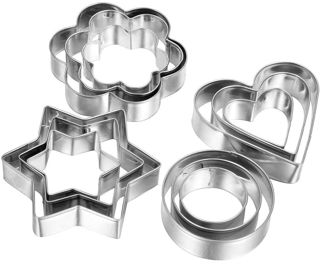 12-Piece Stainless Steel Cookie Cutter Set - Heart, Flower, Star & Round Shapes for Baking Dough, Cookies, Fondant, Brownies - Perfect for DIY Desserts, Cake Decorating & Holiday Baking