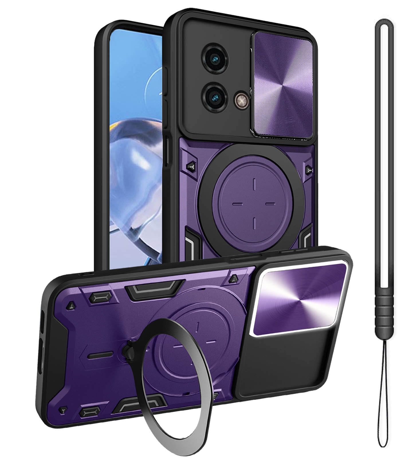 Premium Shockproof Case for Moto G Stylus 4G 2023 (6.5 Inch) - Slim Protective Phone Cover with Metal Ring Holder & Camera Protector - Full Body Protection for Women & Men (Purple) - Perfect for Work, Travel & Everyday Use