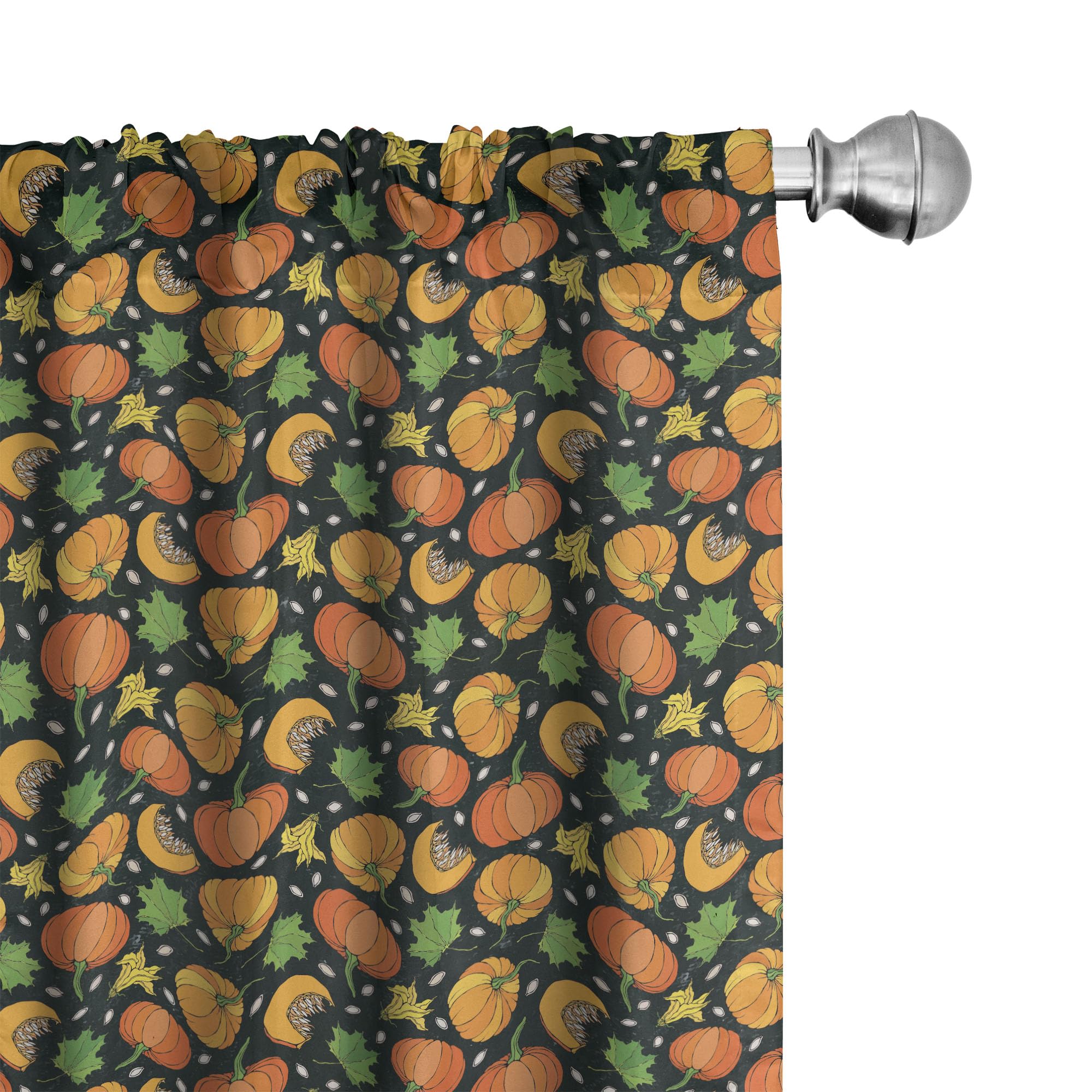 Ambesonne Autumn Curtains - Pumpkin Flower Leaf Halloween Harvest Season Repeating Pattern - 2 Panel Set (28