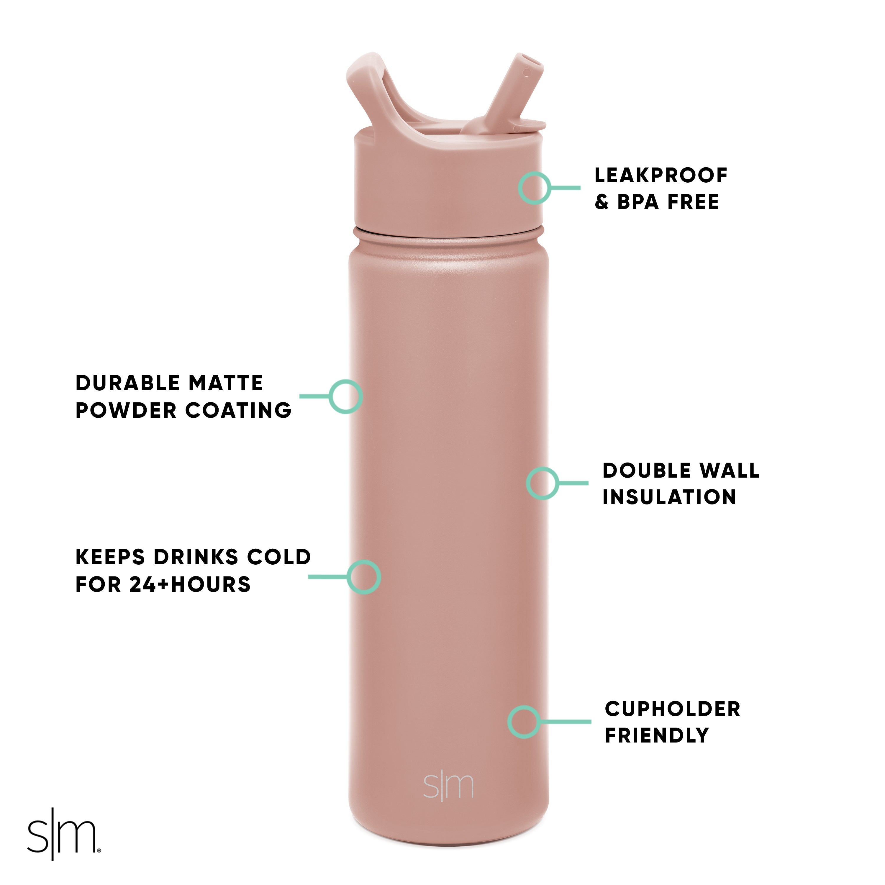 Summit Insulated Stainless Steel Water Bottle with Straw Lid - Leak Proof, BPA Free, 20oz - Perfect for Gym, Hiking & Outdoor Activities