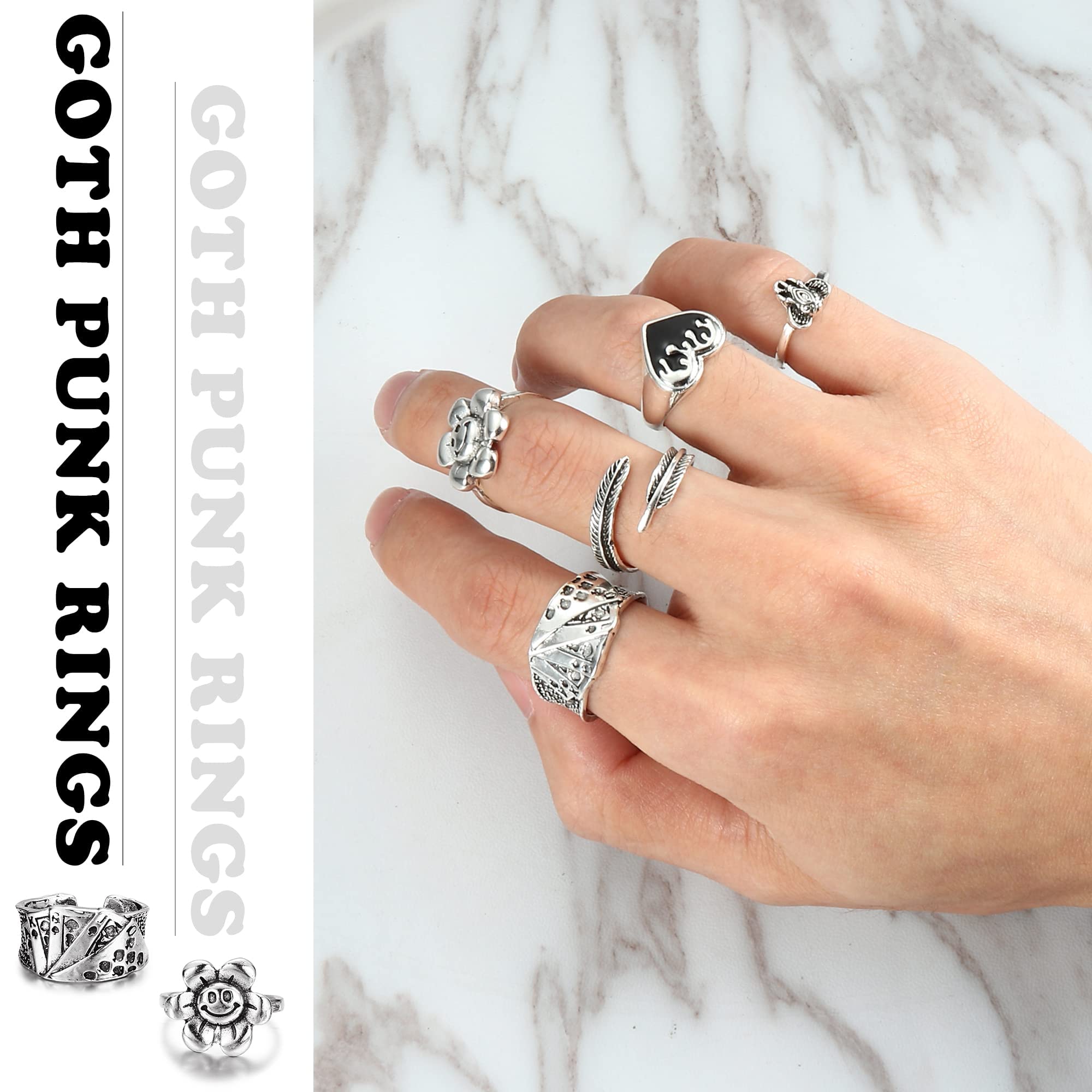 Vintage Silver Punk Rings Set - 49PCS Adjustable Knuckle Rings for Men & Women - Snake, Cross, Flower, Gothic, Hip Hop Style - Stackable Midi Rings for Daily Wear, Parties, Concerts & Photo Shoots