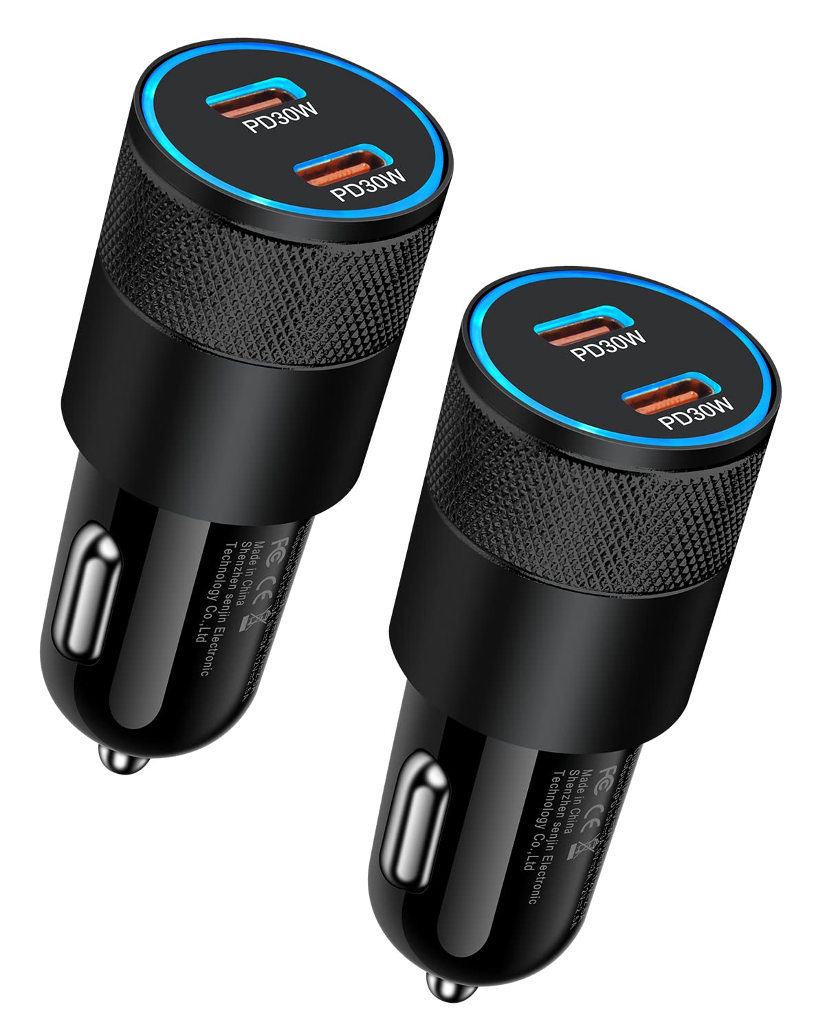 60W Dual Port USB C Car Charger Fast Charging 2 Pack - PD3.0 Type C Cigarette Lighter Adapter Compatible with iPhone 16/15/14/13/12 Pro Max, Galaxy S24/S23/S22, Pixel 9/8 Pro - Perfect for Road Trips & Long Commutes