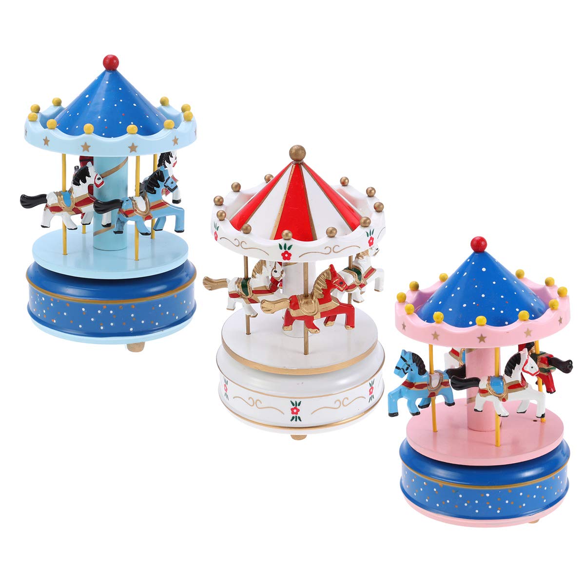 Vosarea Wooden Carousel Music Box - Handcrafted Decorative Desktop Musical Toy with Melodies | Perfect Gift for Christmas, Birthday, Valentine's Day | Home Decor, Nursery Room, Wedding Centerpiece (Red)