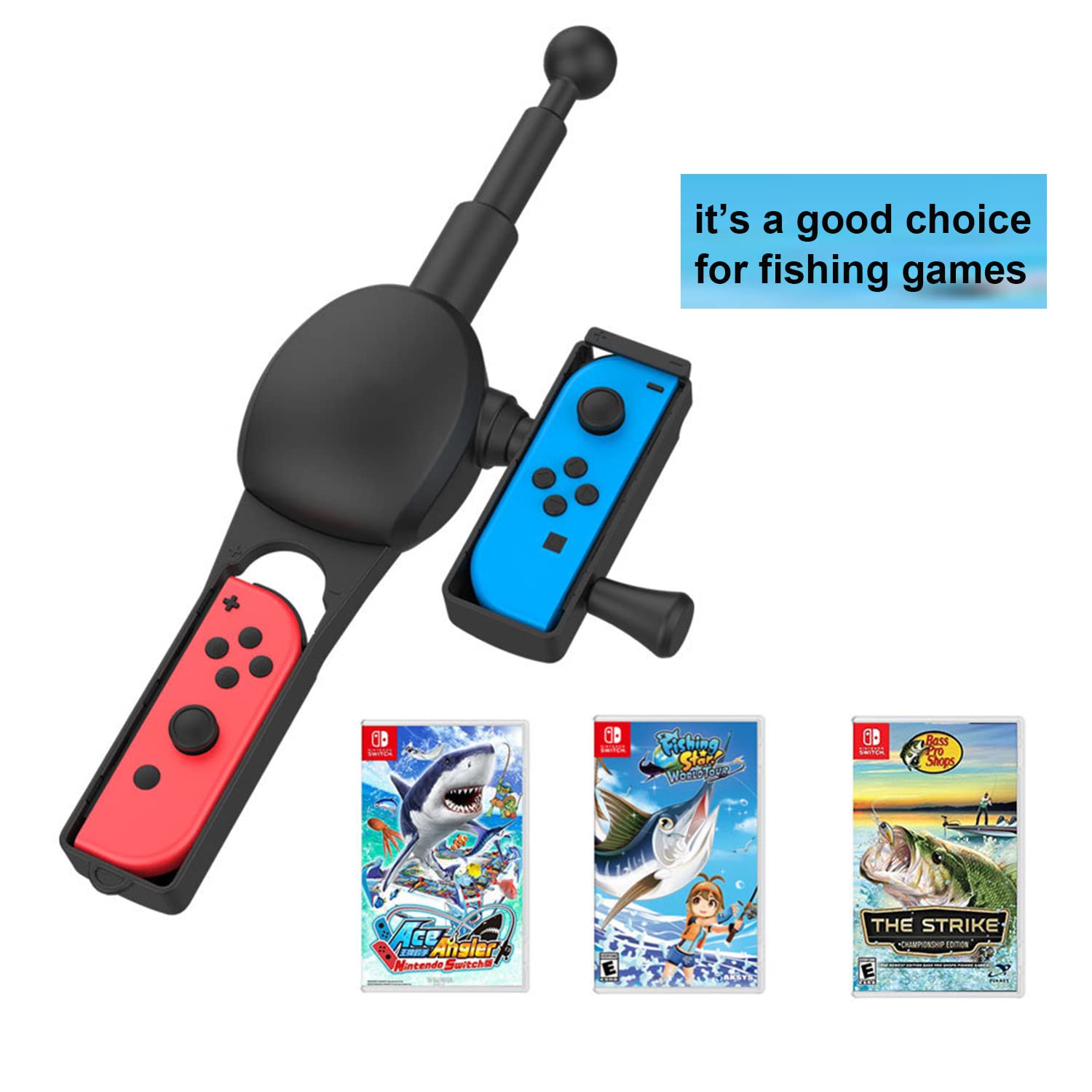 Best Fishing Rod Grip for Nintendo Switch OLED Joy-Con - Compatible with Legendary Fishing & Fishing Star World Tour Games - Ergonomic Rotatable Handle for Realistic Gameplay - Perfect for Home Entertainment & Family Game Nights