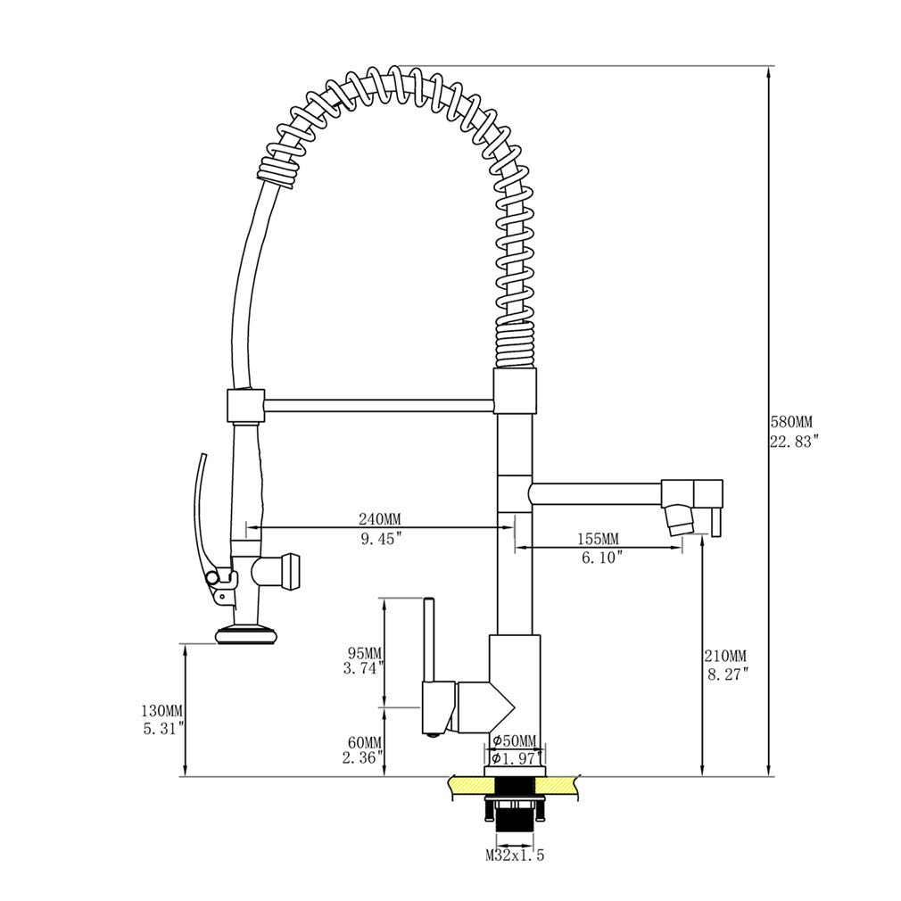 EKRTE Brushed Gold Commercial Style Kitchen Faucet with Pull Down Sprayer, Spot Free Single Handle Sink Faucet for Modern Kitchens and Restaurants