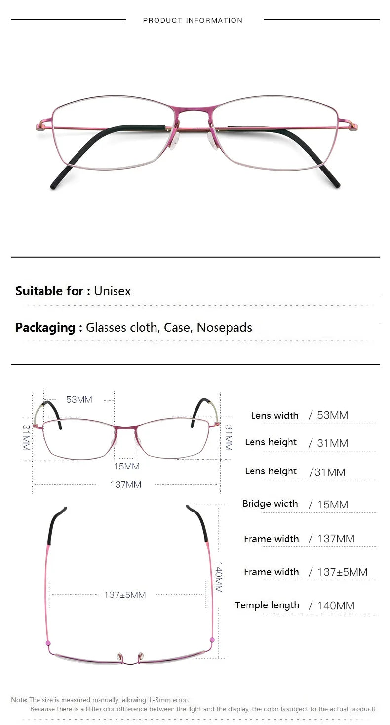 Aimee Women's Full Rim Square Screwless Titanium Eyeglasses Frame 945510 - Lightweight & Durable Eyewear for Work, Reading & Fashion