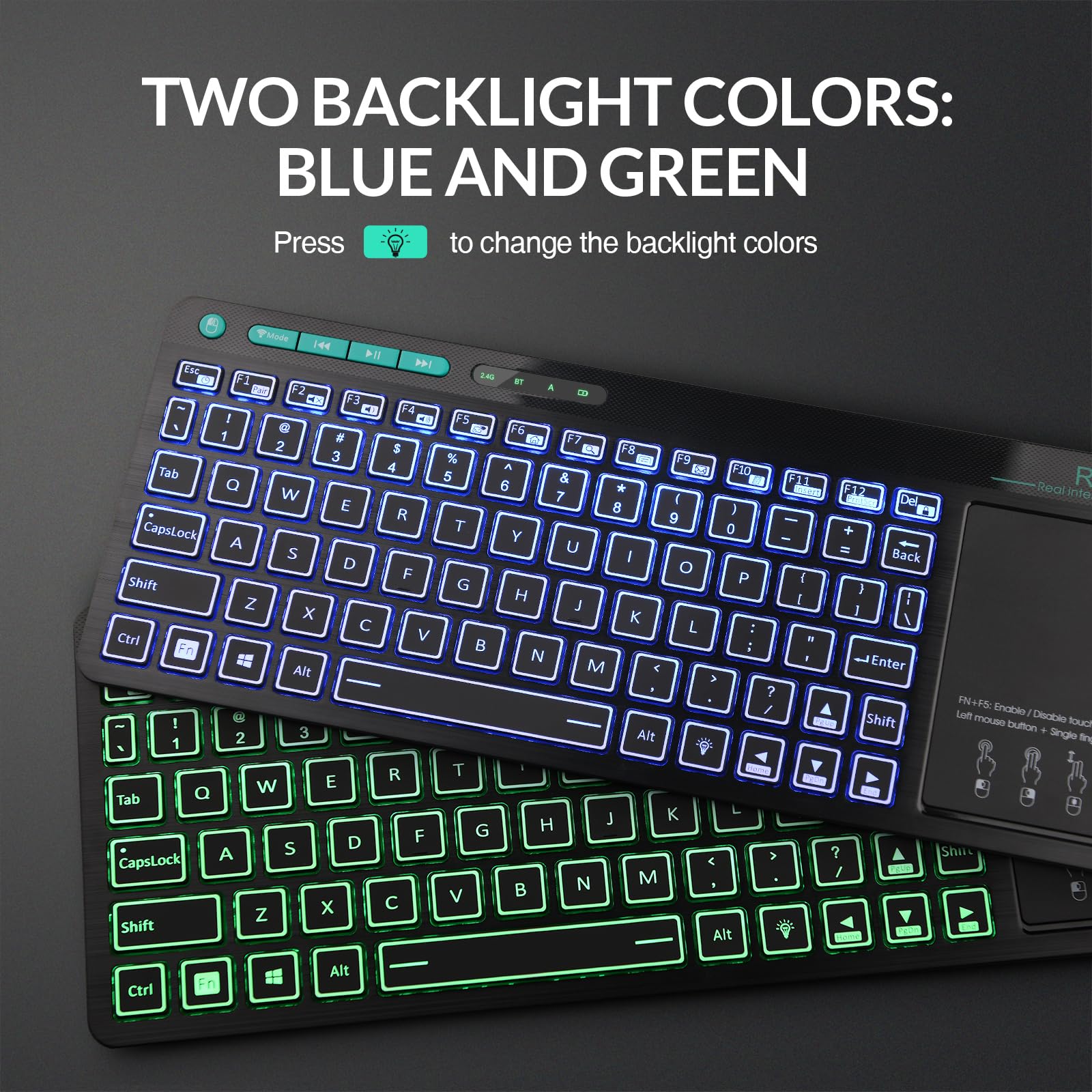 Rii Wireless Bluetooth Keyboard with Touchpad & LED Backlight - Rechargeable Big Trackpad Keyboard for Android TV Box, Smart TV, Xbox, Raspberry Pi, PC, Tablet, HTPC | Compatible with Android, Windows, macOS | Perfect for Home Entertainment & Office Work