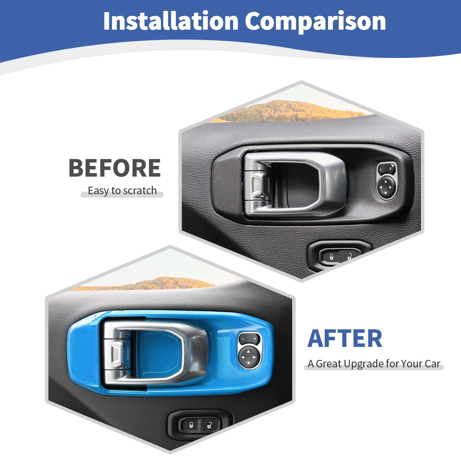 RT-TCZ Jeep JL Inner Door Handle Bowl Cover Trim - Compatible with Jeep Wrangler JL/JLU & Gladiator JT (2018-2024) - Baby Blue Interior Accessories (4-Piece Set) - Perfect for Interior Protection & Customization