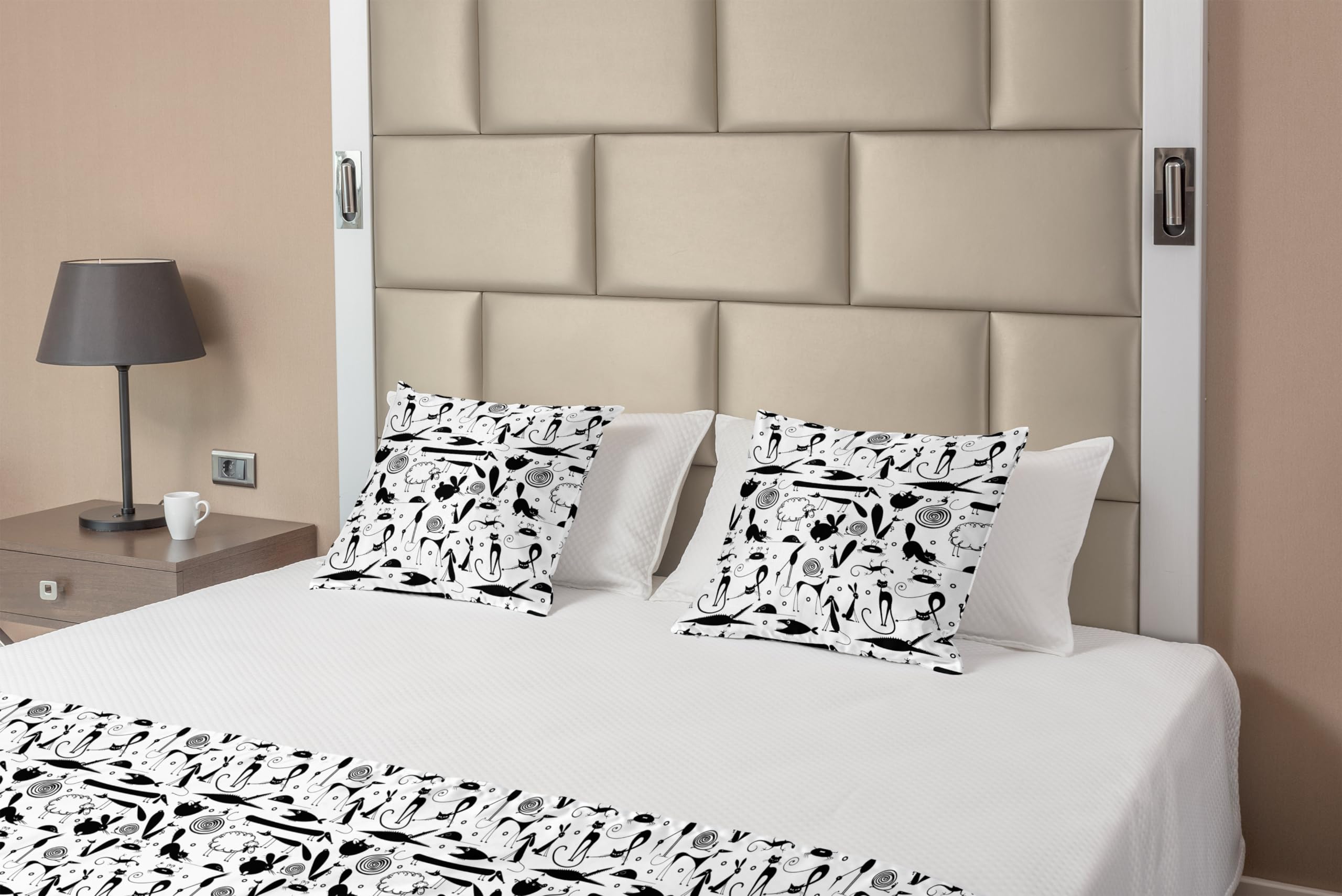Ambesonne Animal Bed Runner Set - Sheep, Rabbit, Fox Print for Home & Hotel Decor