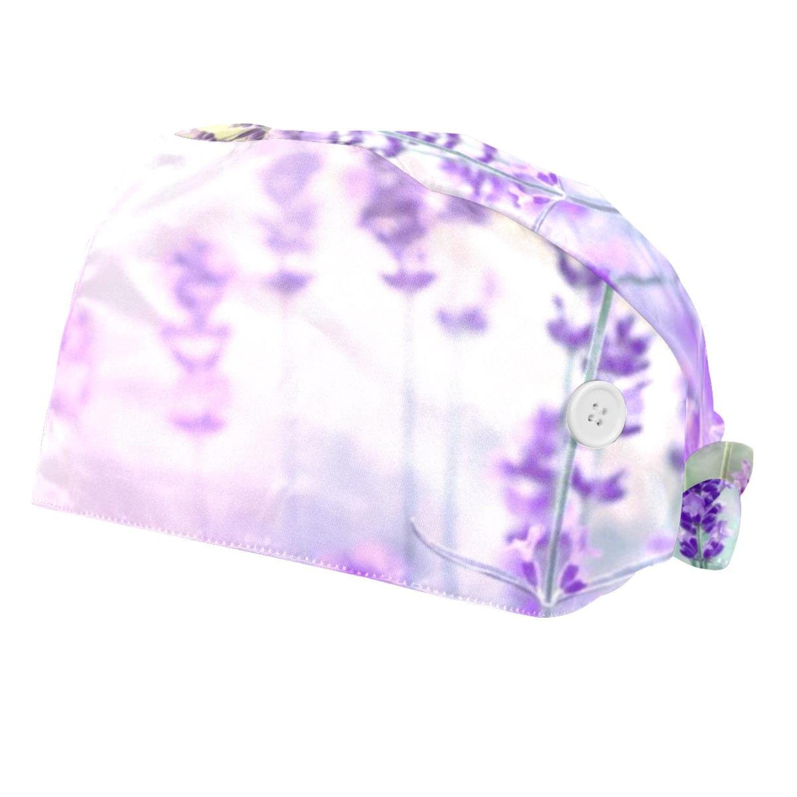 2 Packs Lavender Scrub Caps for Women & Men - Adjustable Bouffant Surgical Hats with Button Sweatband, Unisex Tie Back Medical Hats (One Size Fits Most) - Perfect for Nurses, Doctors & Healthcare Workers