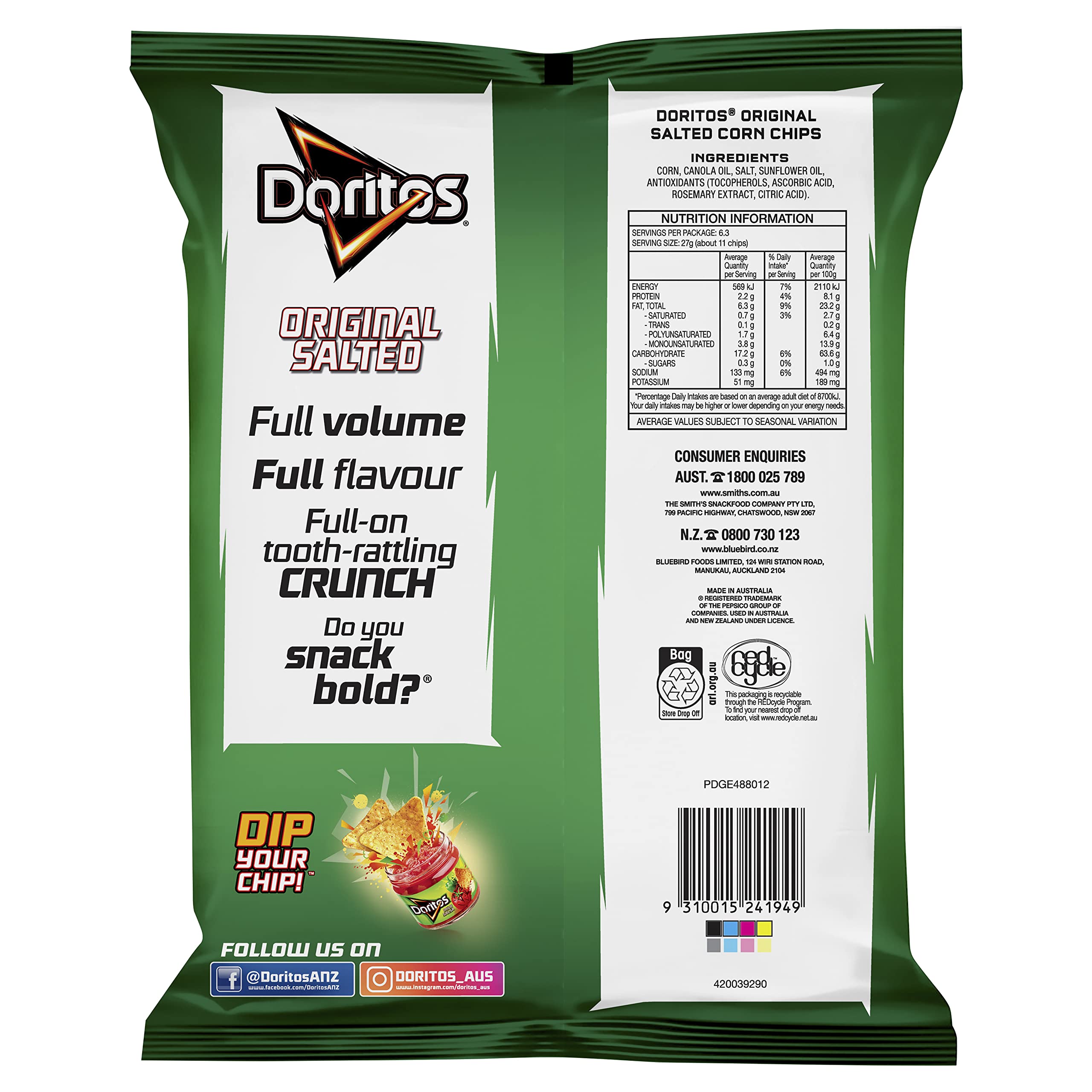 Original Doritos Nacho Cheese Flavored Corn Chips - 175g (6.2oz) - Crunchy Snack for Parties, Movie Nights & Game Days
