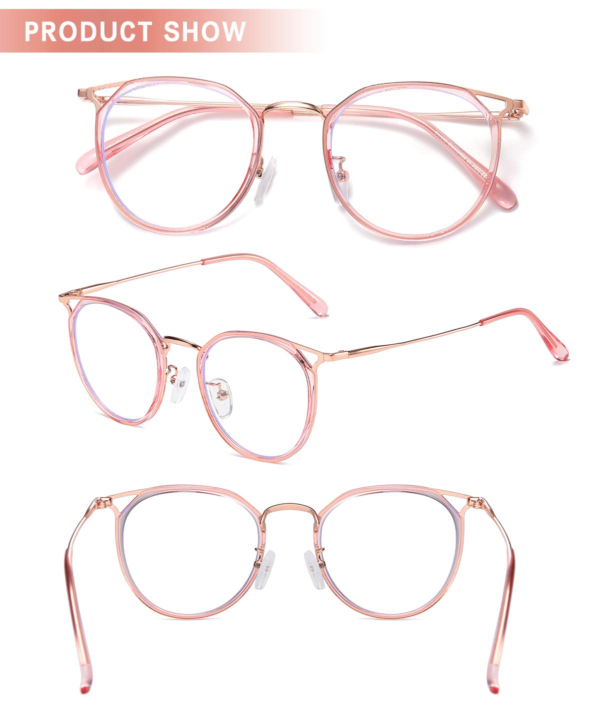 DUCO Blue Light Blocking Glasses for Women & Men - Retro Round Computer Eyeglasses for Office & Gaming