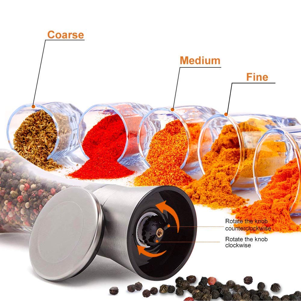 Premium Salt and Pepper Grinder Set - Adjustable Coarseness, Refillable Manual Mill with Stainless Steel Lid & Glass Body - Ideal for Home Kitchen, BBQ, Dining Table & Gourmet Cooking