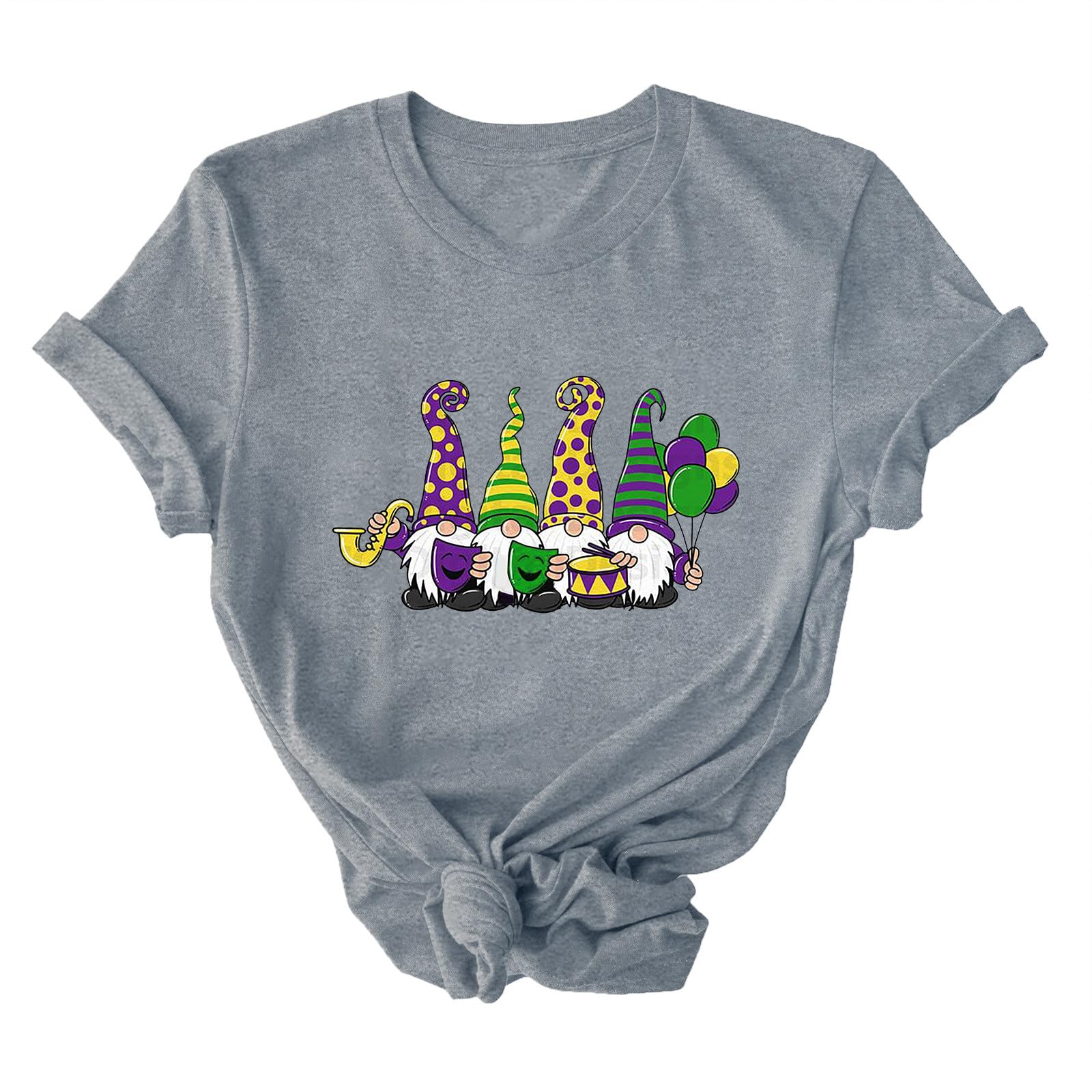 Funny Mardi Gras Print T-Shirts for Women - Short Sleeve Round Neck Carnival Theme Tops | Perfect for Mardi Gras Parties, Festivals & Costume Events