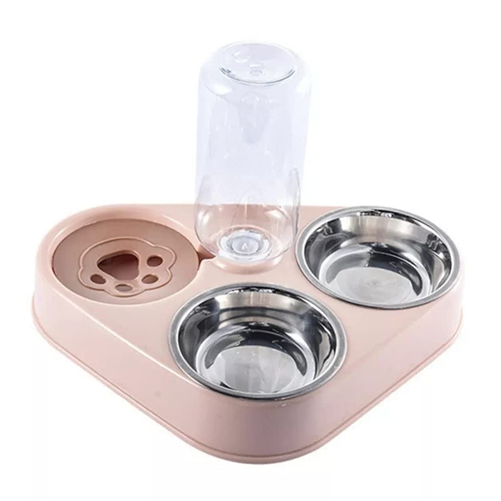 SLATIOM 500ML 3-in-1 Stainless Steel Dog Bowl with Automatic Water Bottle - Pet Food & Water Dispenser for Dogs - Durable Double Bowl Design (Color A, One Size) - Perfect for Travel, Outdoor & Home Use