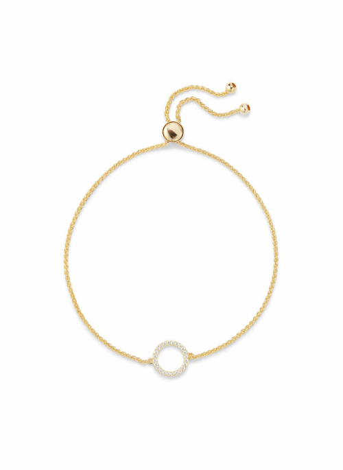 18K Gold Plated Pave Circle Adjustable Bracelet for Women - Elegant Stackable Bangle for Everyday Wear, Gift Giving & Special Occasions