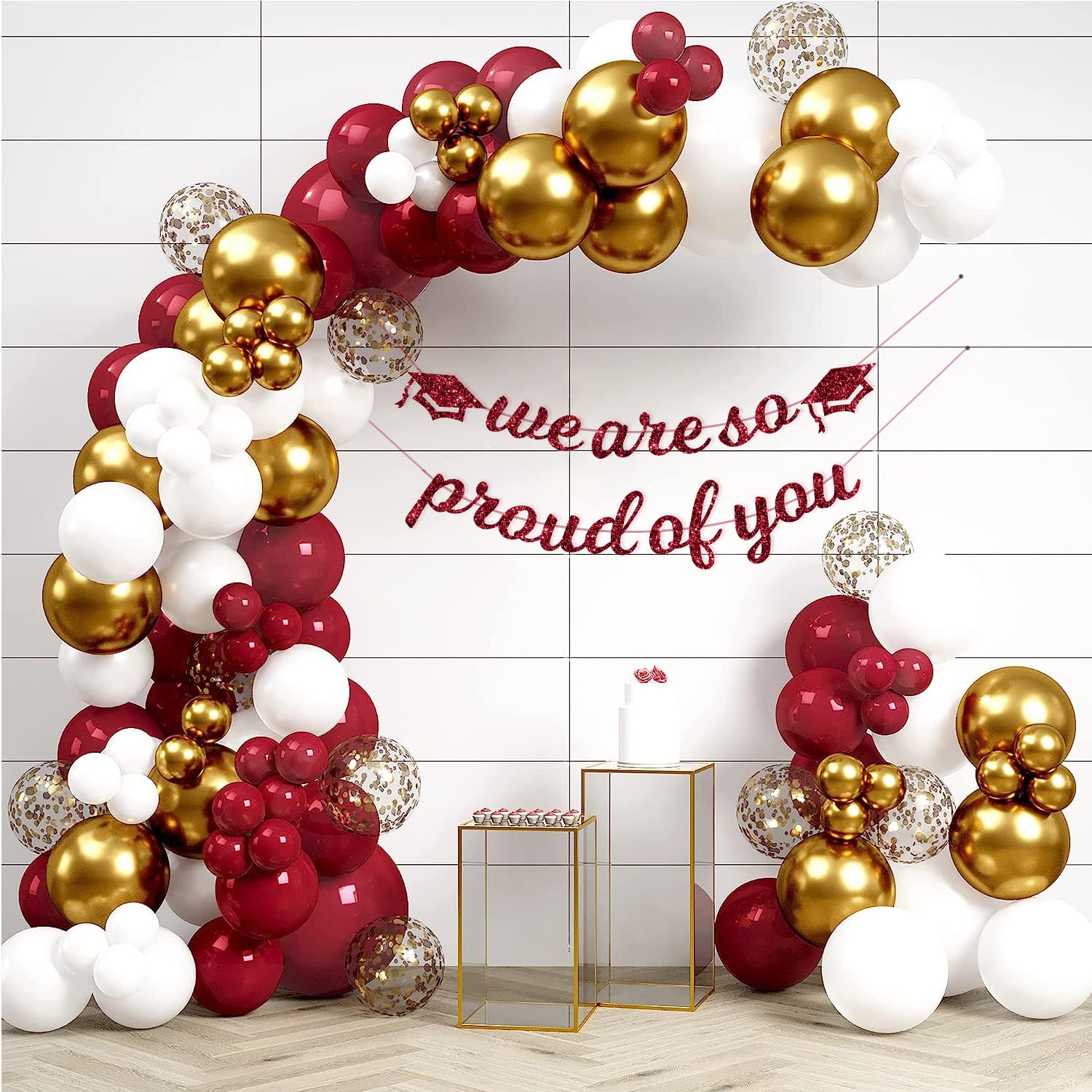 HOUSE OF PARTY Red & Gold Balloon Garland Kit - 50pcs Premium Balloons with Gold Confetti for Weddings, Anniversaries, Valentine's Day | Elegant Party Decorations for Birthday, Bridal Shower & Holiday Celebrations