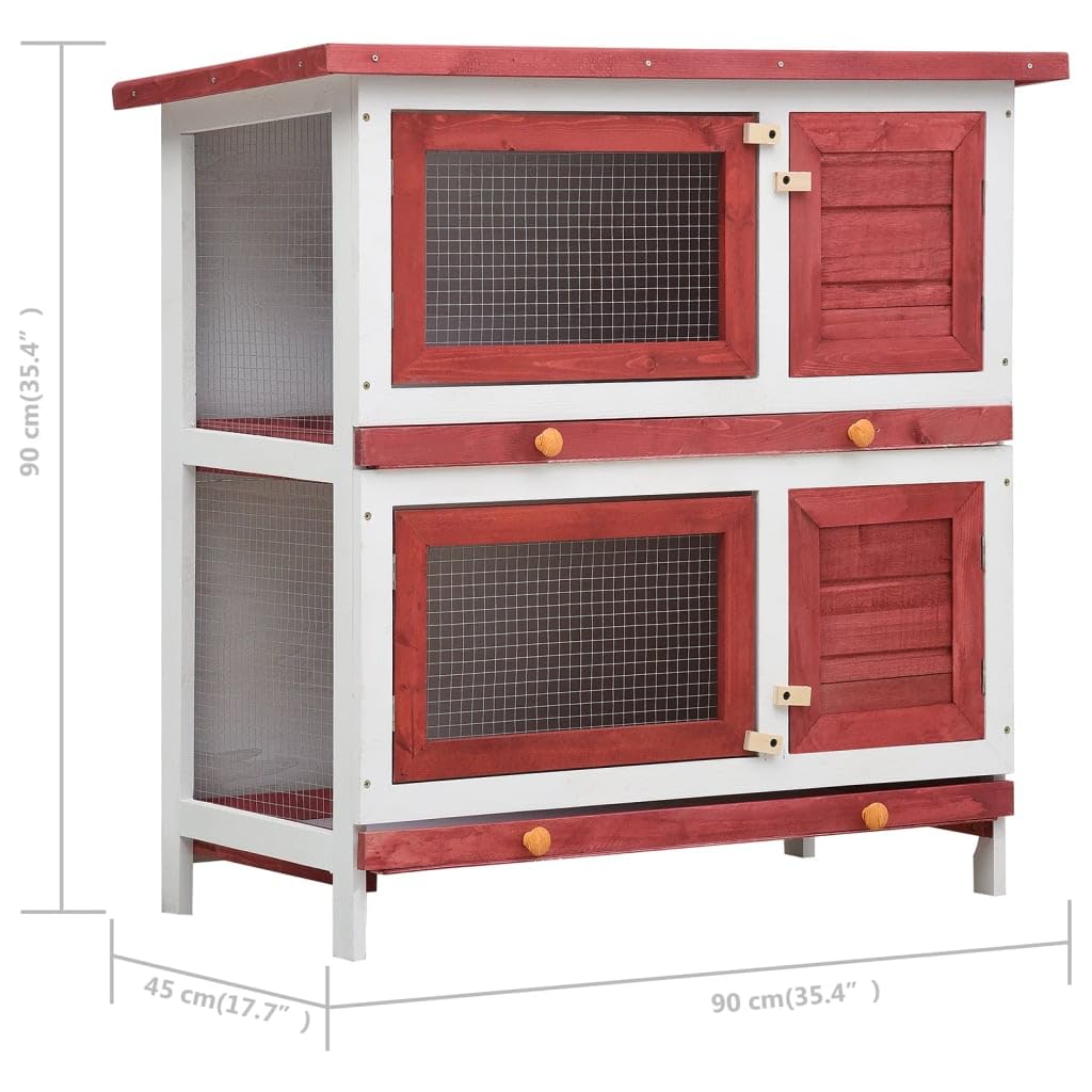 Premium Outdoor Rabbit Hutch with 4 Doors - Durable Red Wooden Cage for Small Pets - Perfect for Backyard, Garden, or Patio Use