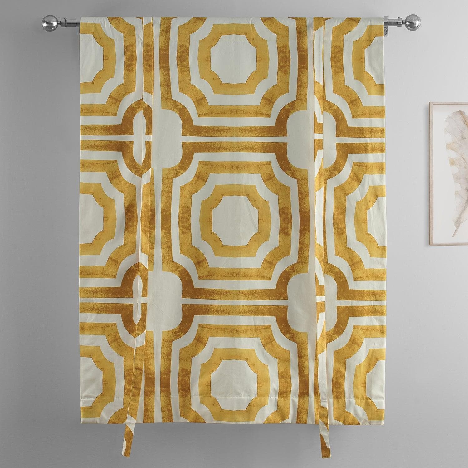 Mecca Gold Geometric Printed Cotton Blackout Tie-Up Window Shade - Perfect for Bedrooms, Nurseries & Home Offices