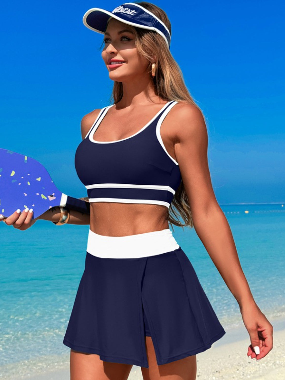 Women's Scoop Neck Swim Top & Skort Set - Flattering Two Piece Bathing Suit for Beach, Pool & Vacation