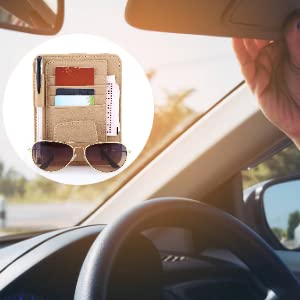 Car Sun Visor Organizer - Storage Pouch for Cards & Glasses (Beige) - Perfect for Road Trips