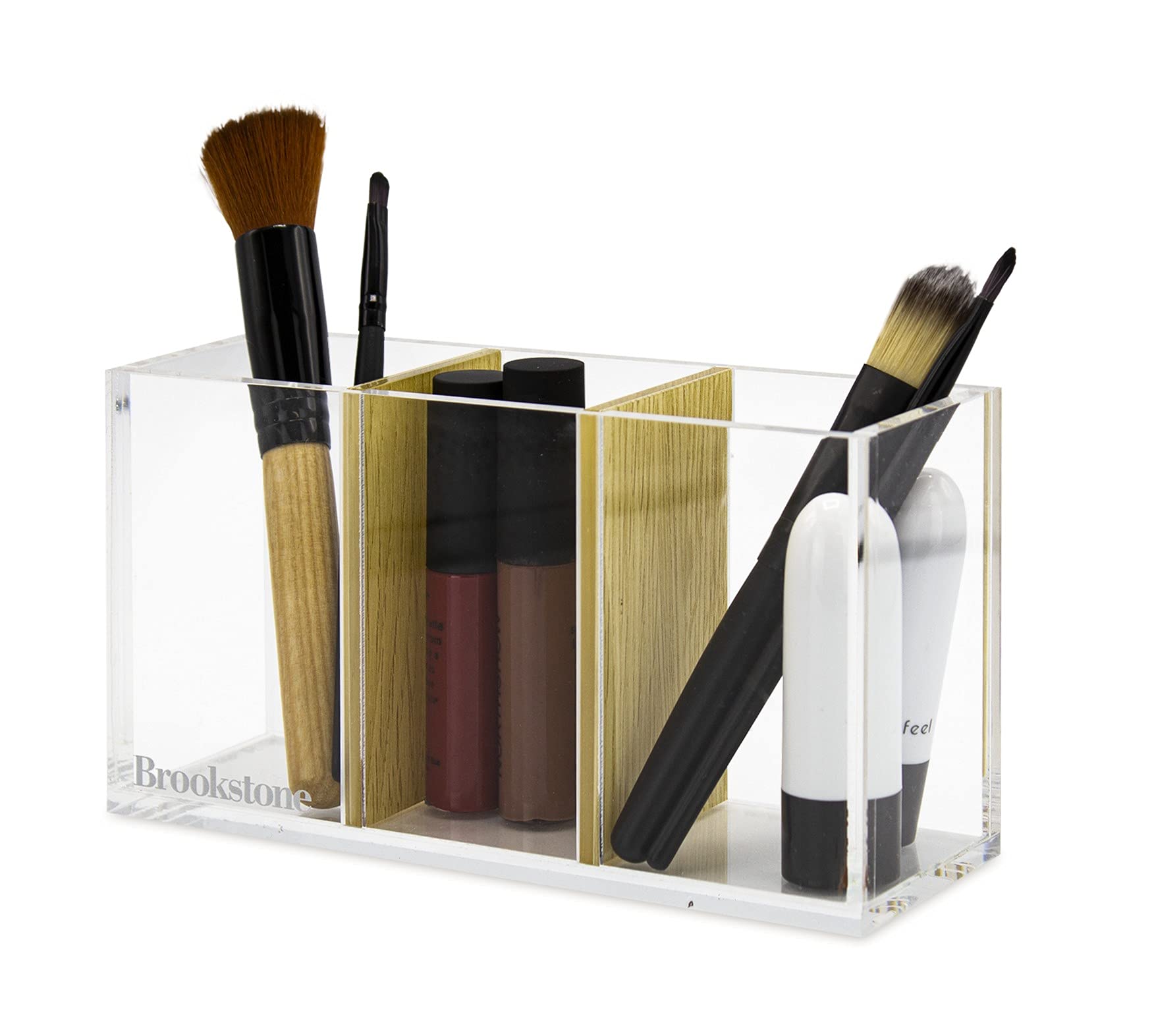 BROOKSTONE Acrylic Desk Organizer with Removable Dividers - Modern Office & Makeup Storage Solution for Desk Accessories, Cosmetics, Stationery | Perfect for Home Office, Vanity Table & Workspace Organization