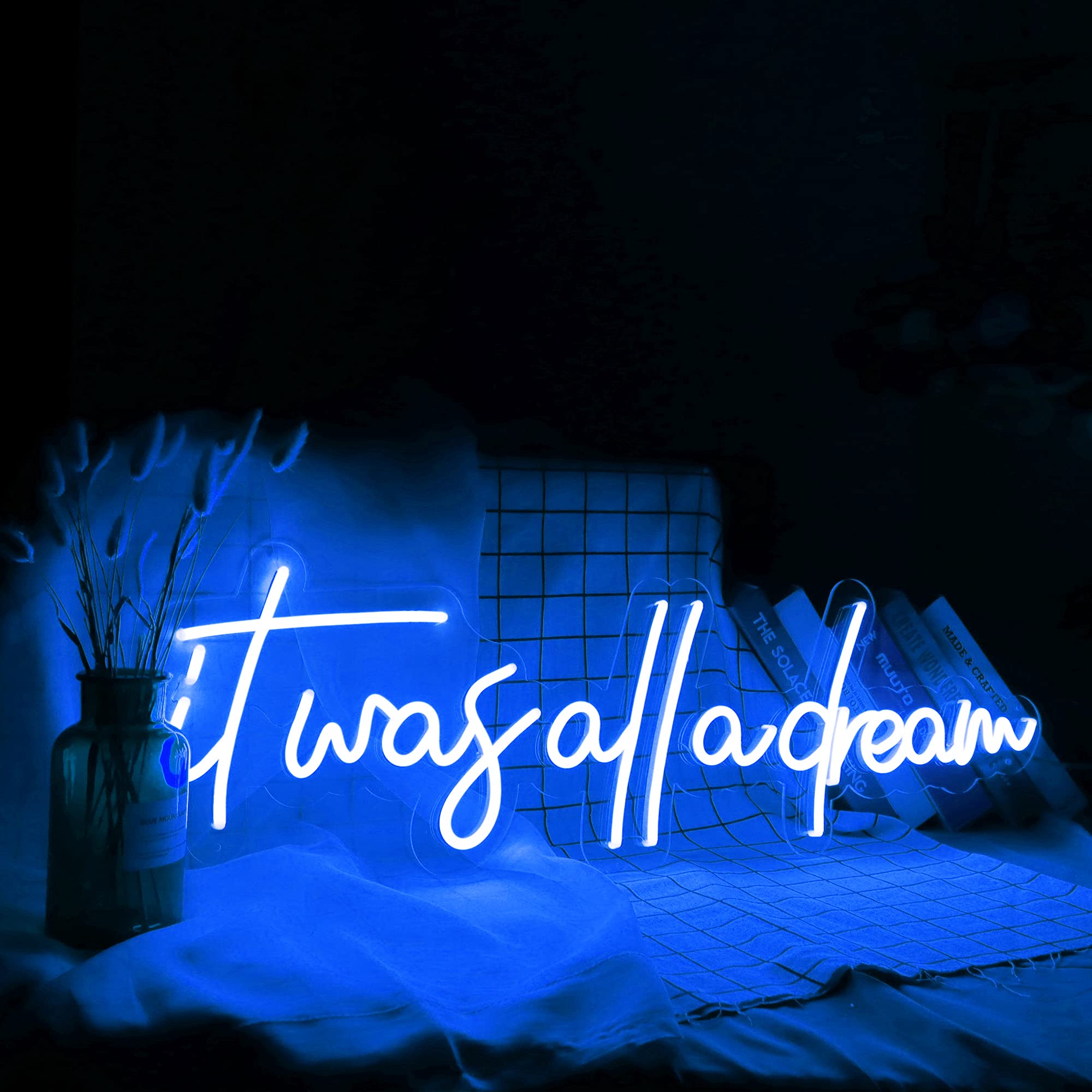 GYIODFU It Was All A Dream Neon Sign - 36x11.85 Inch Custom Dimmable LED Wall Art in White/Blue/Pink/Purple for Bedroom Decor, Home Aesthetic & Instagram Background Lighting (Blue Neon Light)