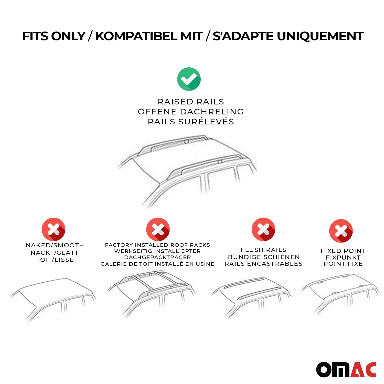 OMAC Roof Rack Cross Bars for Ford Escape 2013-2019 - Heavy Duty Gray Aluminum Luggage Carrier (2-Pack) - Perfect for Kayak, Canoe, Surfboard, Ski, Snowboard & Camping Gear - Secure Travel Accessories for Outdoor Adventures
