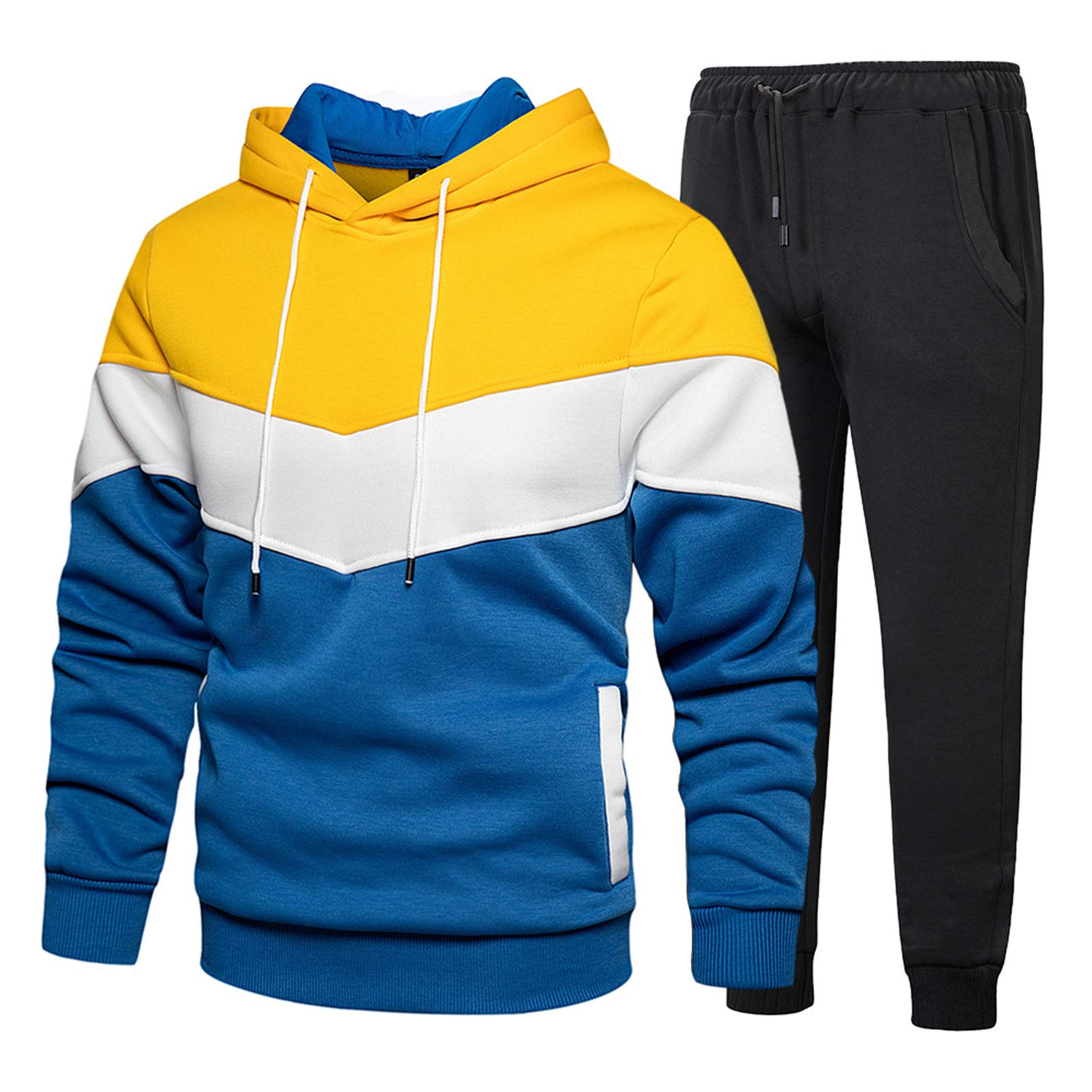 Men's Hooded Athletic Tracksuit 2-Piece Set - Casual Pullover Jogging Sweatsuit for Running, Gym & Lounge Wear - Comfortable Workout Clothes for Men