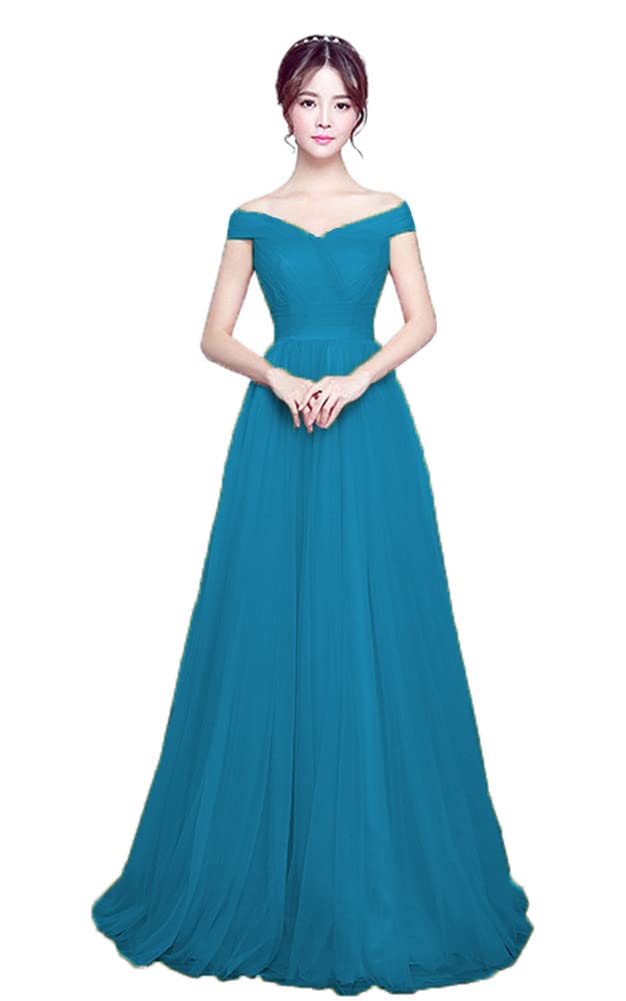 Elegant Off-The-Shoulder Blue Tulle Wedding Dress for Women - A-Line Formal Ball Gown for Bridal, Prom, Evening Party & Special Occasions