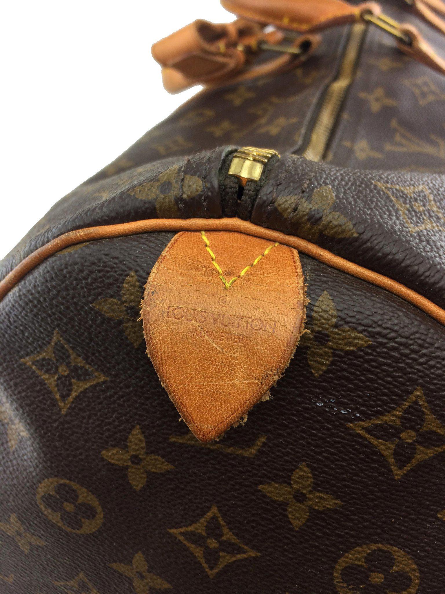 Authentic Louis Vuitton Vintage Monogram Keepall 55 Duffle Bag - Brown Canvas Travel Luggage with Adjustable Shoulder Strap - Perfect for Weekend Getaways & Business Trips