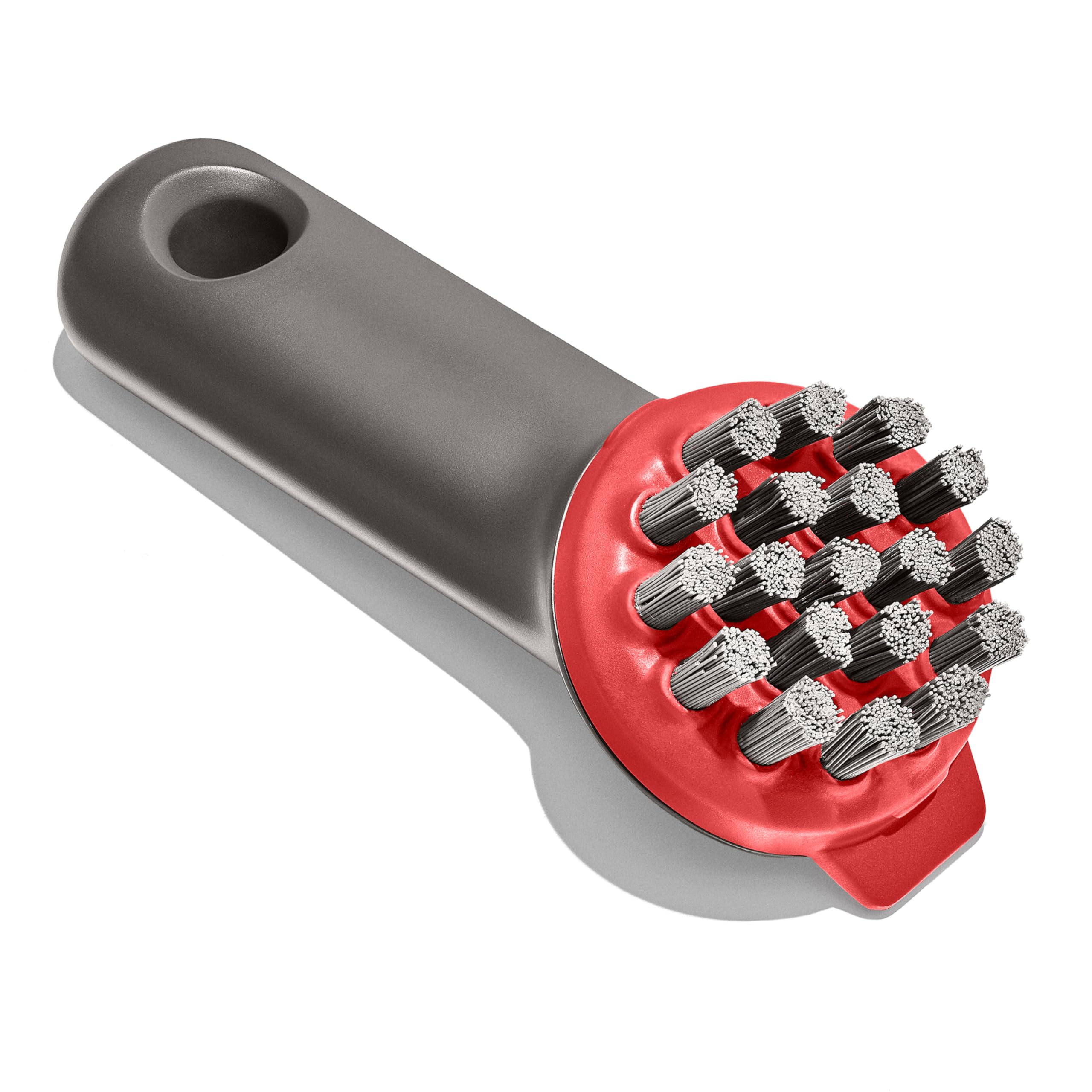 OXO Outdoor Heavy Duty Cast Iron Brush with Cover - Red/Grey - Perfect for Grill Cleaning, Camping Cookware & Outdoor Cooking Accessories