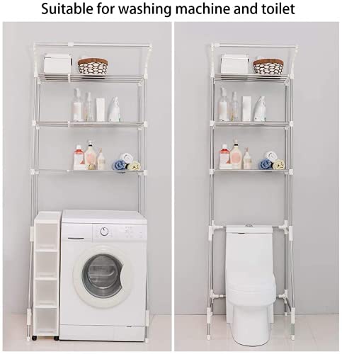Adjustable 3-Tier Laundry Shelf for Over Washer & Dryer - Space Saving Bathroom Storage Rack with Clothes Hanger, Ivory - Perfect for Small Spaces, Apartment Organization & Above Toilet Storage