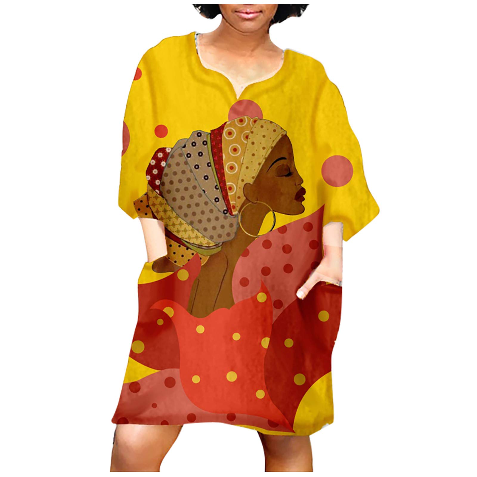 BmkBWO Women's Black History Month Tunic Shirt Dress - African Print Long Sleeve Plus Size Casual Summer Dress for Women - Perfect for Cultural Celebrations, Office Wear & Everyday Fashion