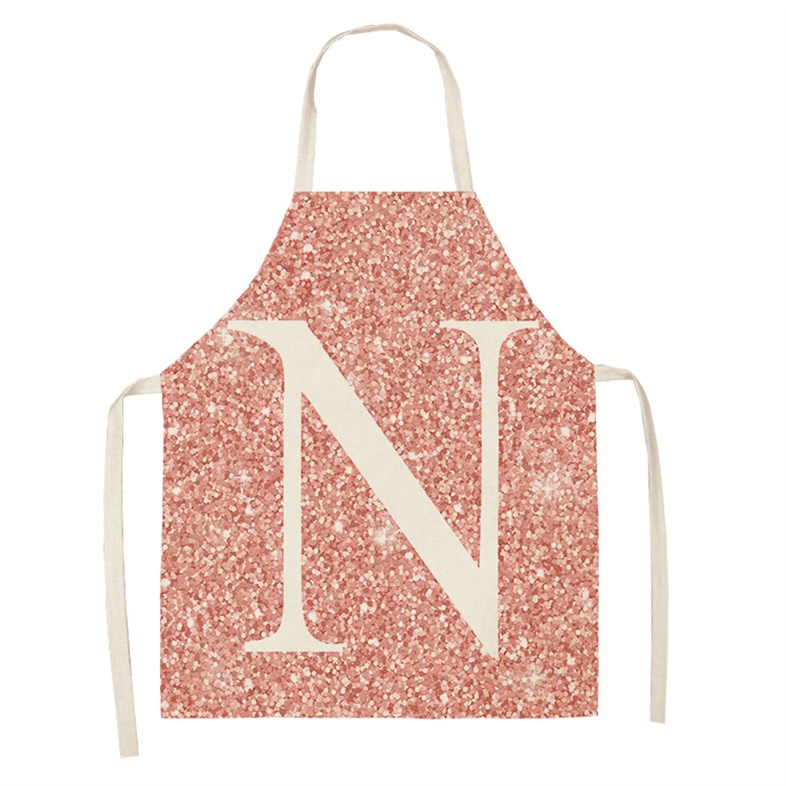 Pink Letter Printed Cotton Linen Apron - Sleeveless Kitchen Bib for Cooking & Cleaning (53x65cm) | Perfect for Home Chefs, Baking, BBQ & Household Chores