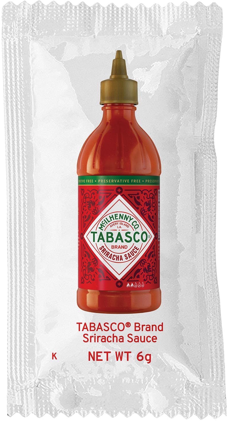 TABASCO® Sriracha Hot Sauce Packets - Medium Spicy Thai-Style Sauce with Louisiana Twist (0.2 Oz, Pack of 200) | Perfect for Stir-Fry, Teriyaki, Burgers, Tacos & On-The-Go Meals | Rich Flavor Single-Serve Hot Sauce for Restaurants, Takeout & Food Trucks