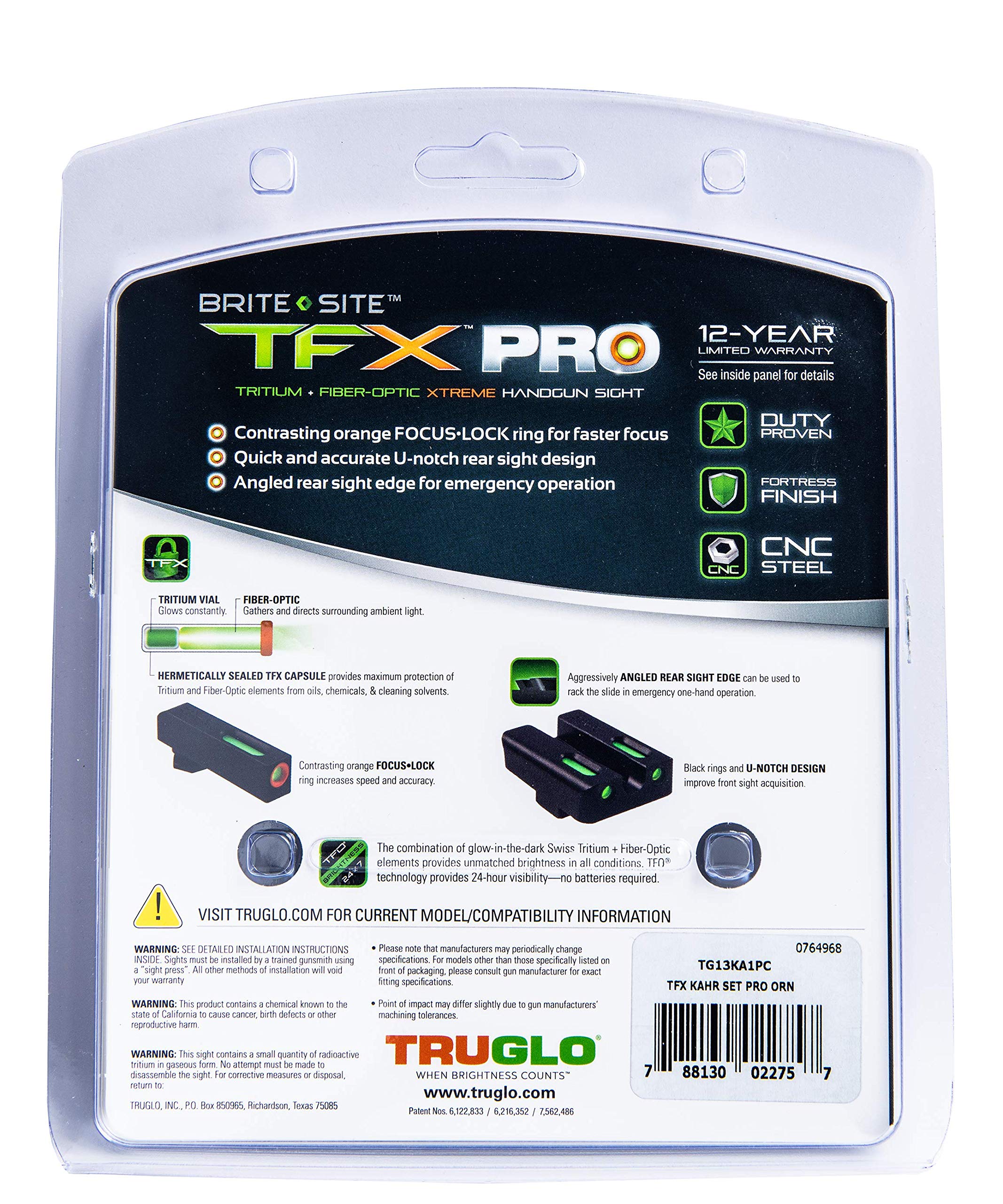 Truglo TFX PRO Handgun Sight - Glow-in-the-Dark Tritium & Fiber Optic Night Sights for Pistols | Compact, Durable & Snag-Free Design | Perfect for Low Light Shooting, Home Defense & Tactical Training