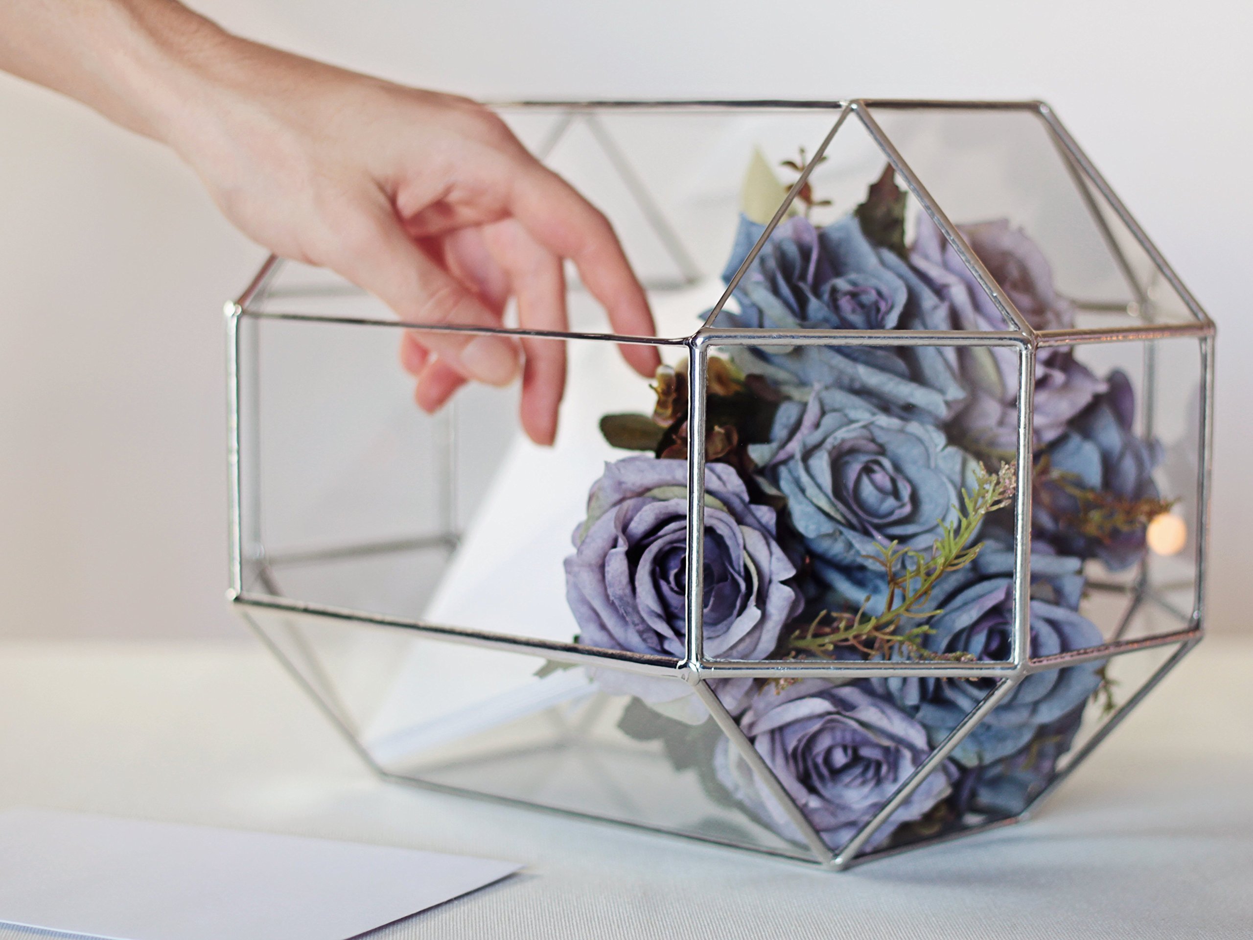 Clear Card Box - Large Glass Geometric Wedding Card Holder | Wishing Well Gift Box | Conservatory Envelope Keeper | Sweetheart Table & Gift Table Decor | Wedding Money Box (Copper, Silver, Black) - Perfect for Wedding Receptions, Bridal Showers & Anniversary Celebrations