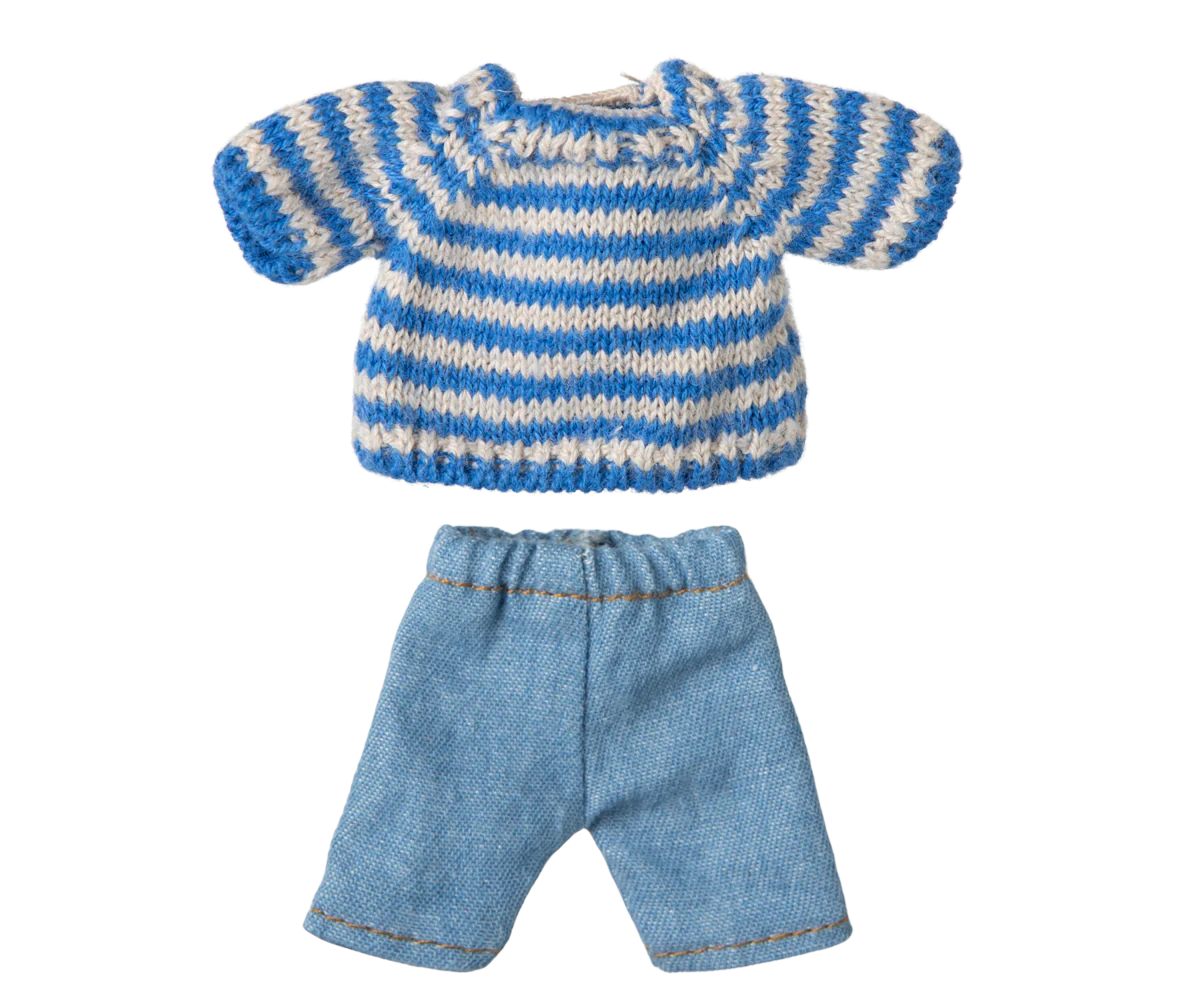 Big Brother Mouse Knitted Sweater and Pants Set - Soft Blue Winter Outfit for Kids | Perfect for Family Photos, Holiday Gifts & Cozy Indoor Play