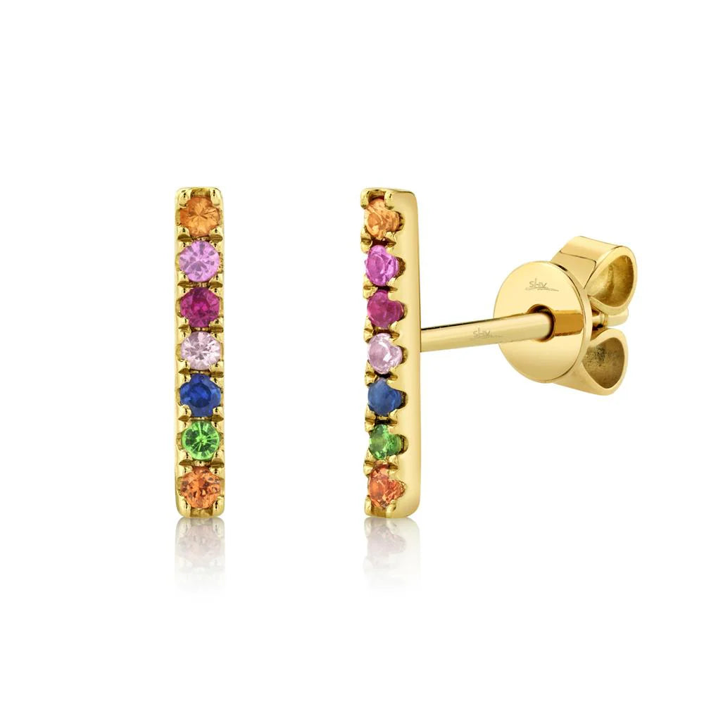 Stylish Multi-Color Stone Bar Stud Earrings for Women - Trendy Fashion Jewelry for Everyday Wear & Special Occasions